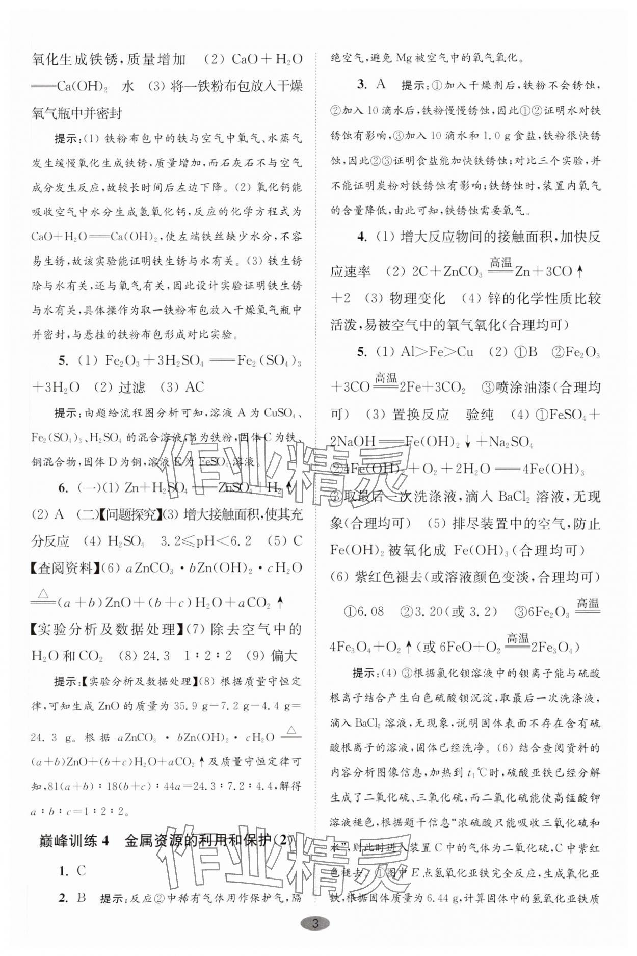 2025年初中化學小題狂做九年級下冊人教版巔峰版 參考答案第3頁