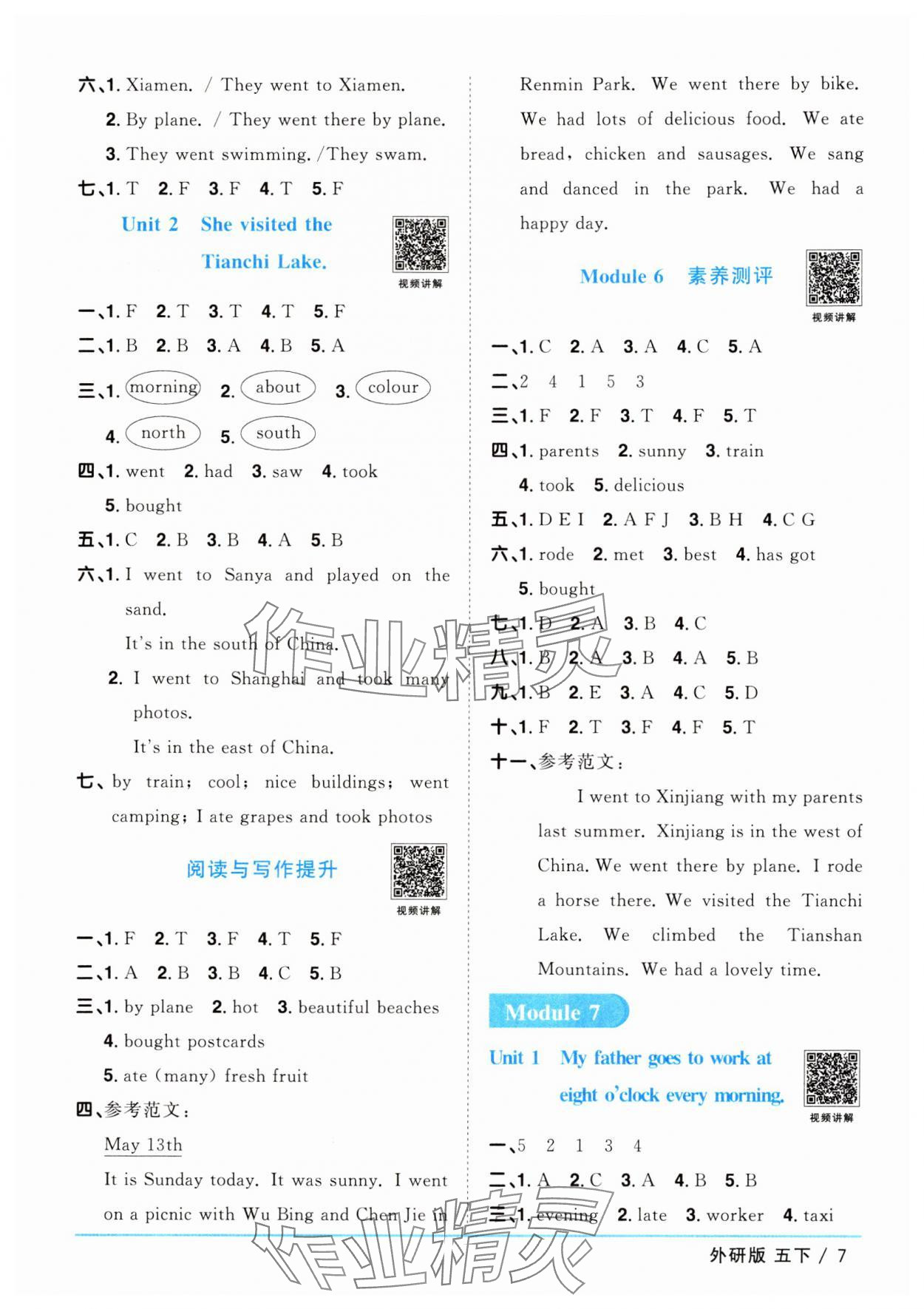 2025年陽光同學課時優(yōu)化作業(yè)五年級英語下冊外研版 參考答案第7頁