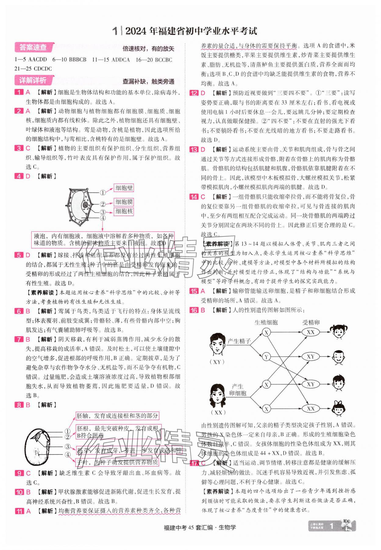 2025年金考卷福建中考45套匯編八年級(jí)生物 參考答案第1頁(yè)