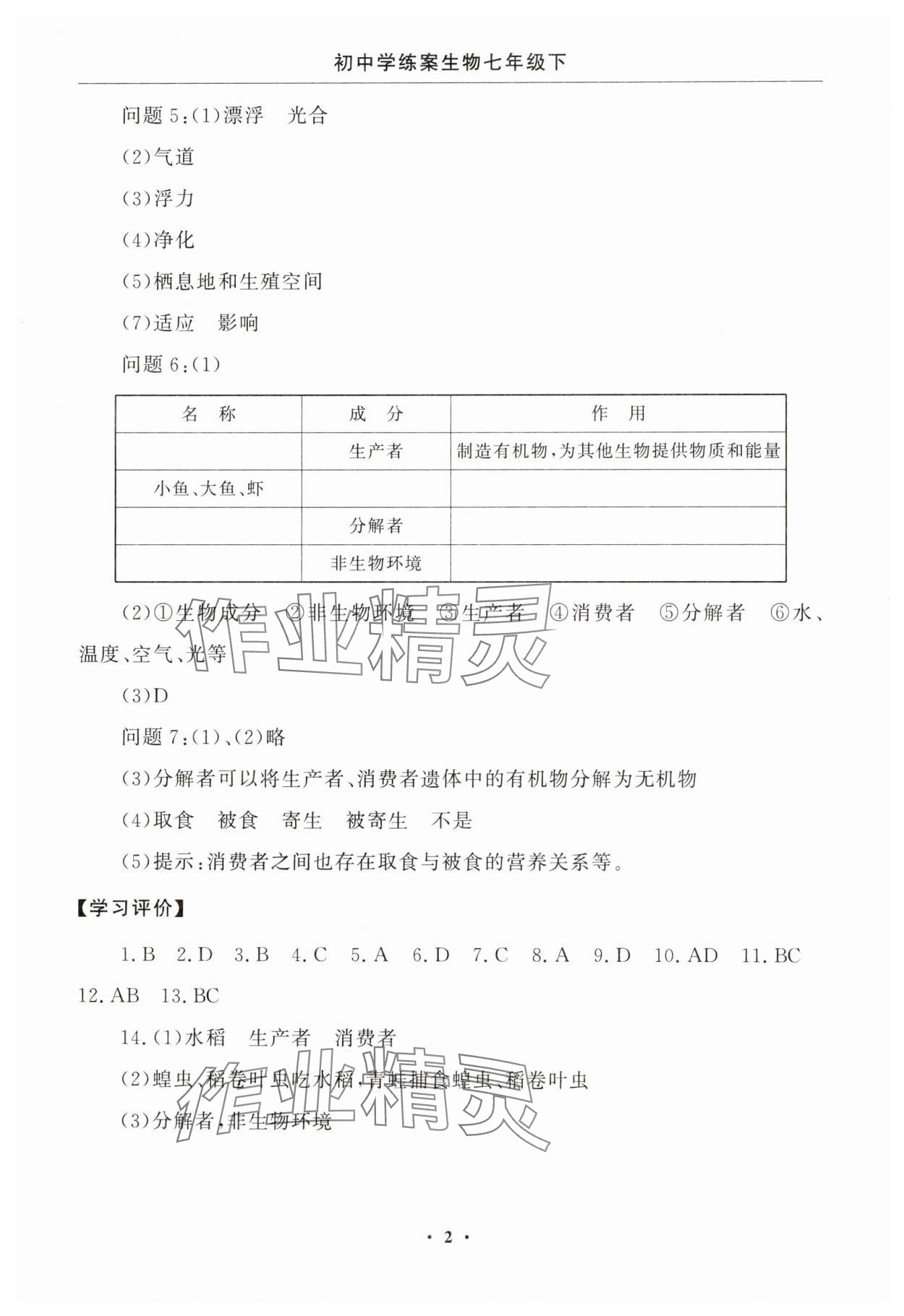 2025年初中学练案七年级生物下册苏教版 第2页