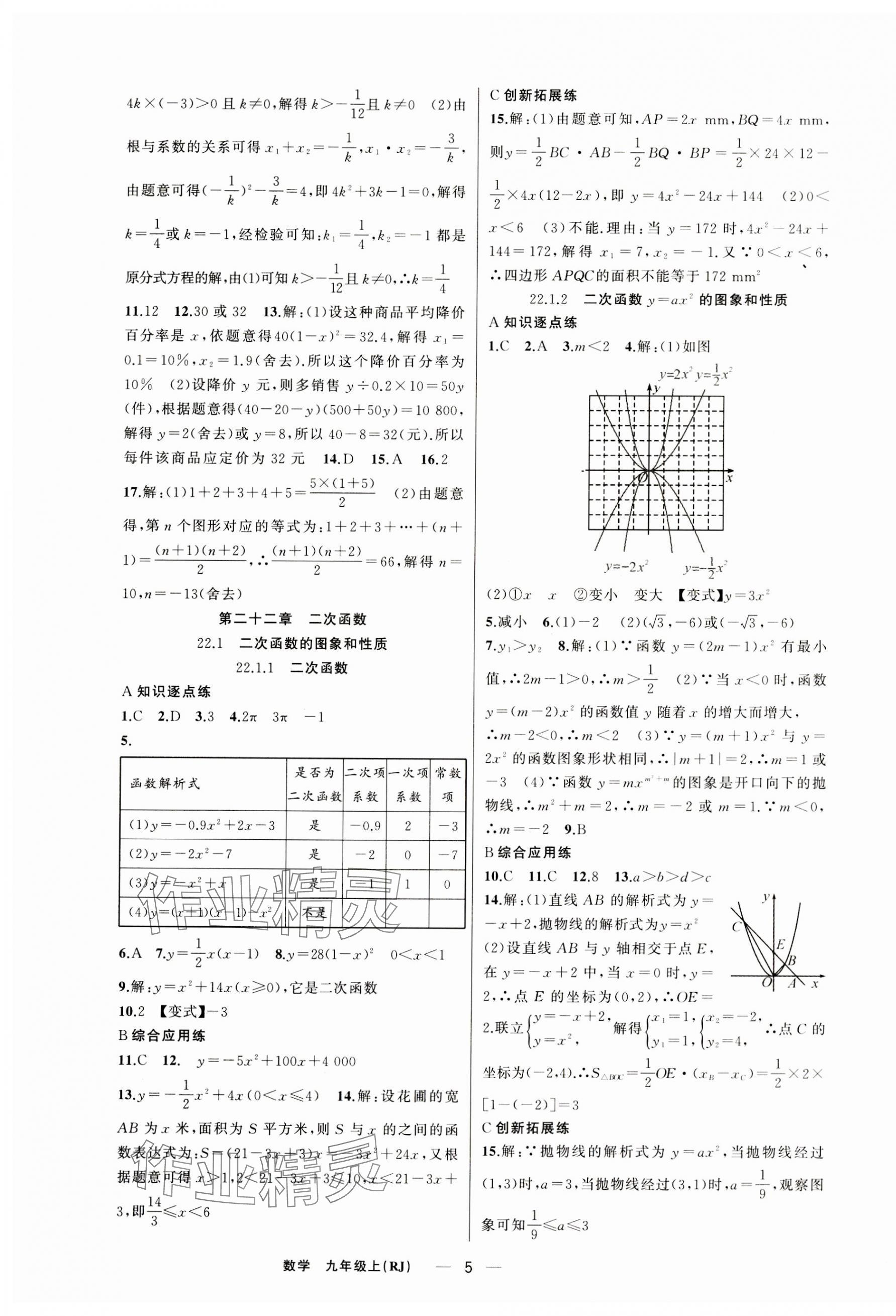 2023年同步作業(yè)本練闖考九年級數(shù)學上冊人教版安徽專版 第5頁