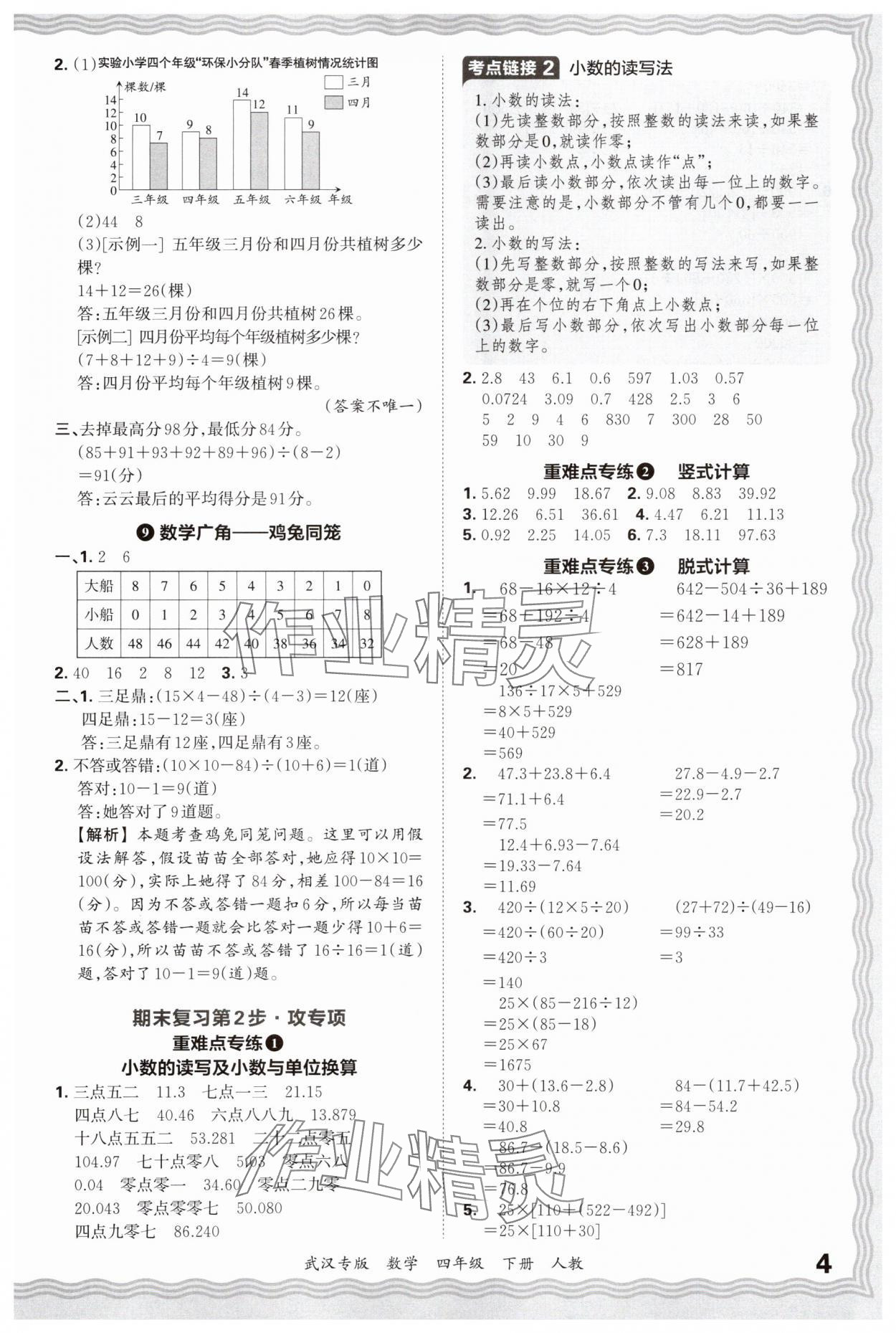 2025年王朝霞期末真題精編四年級數學下冊人教版武漢專版 參考答案第4頁