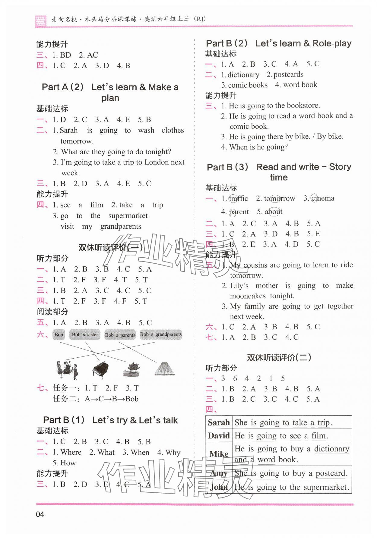 2024年木頭馬分層課課練六年級英語上冊人教版 參考答案第4頁