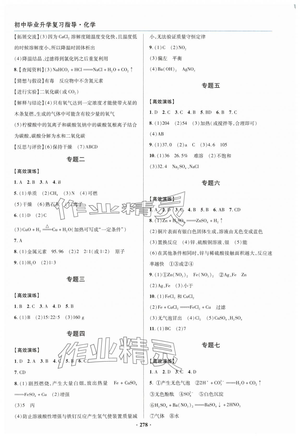 2024年初中畢業(yè)升學復習指導化學 參考答案第7頁