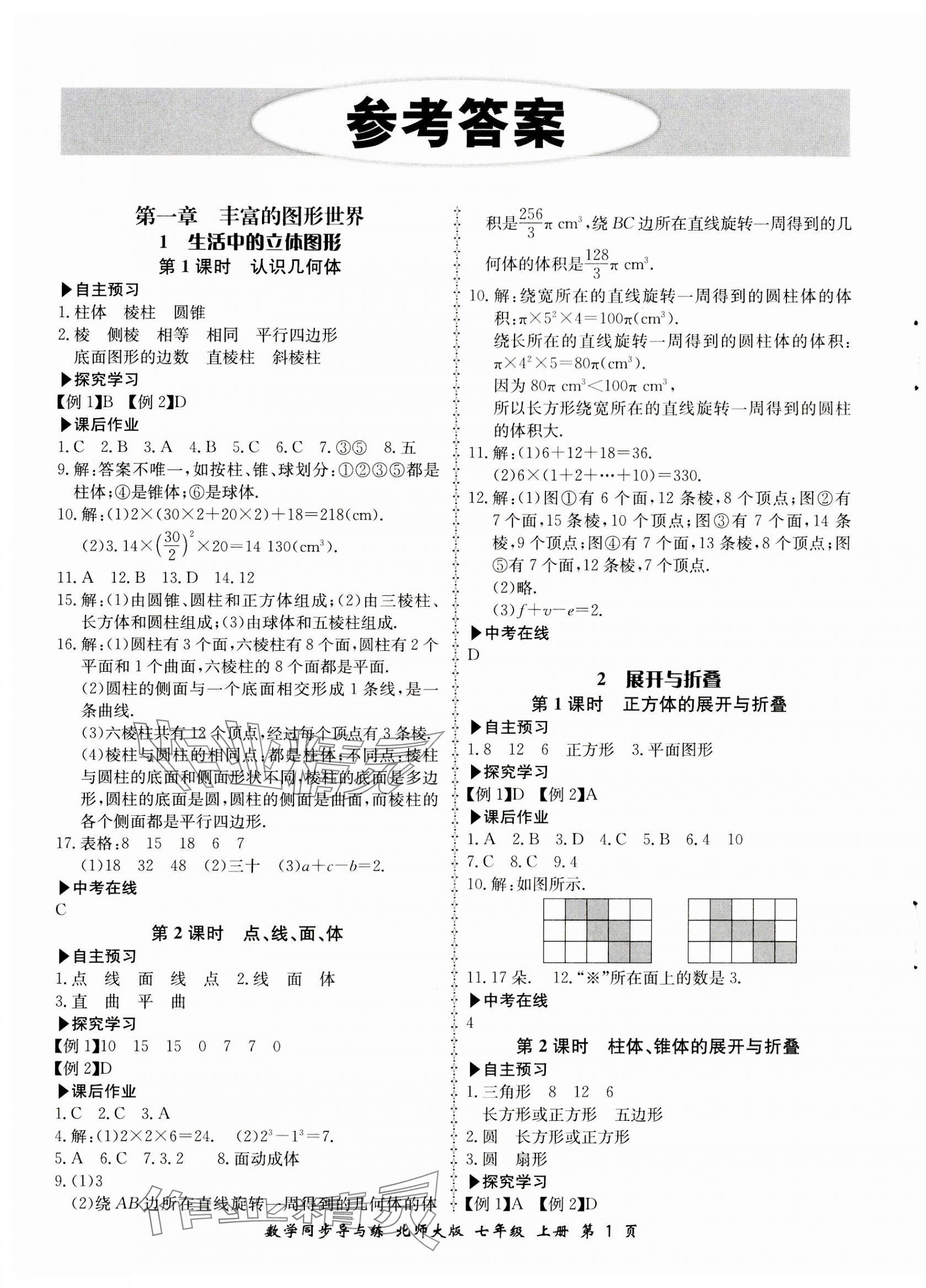 2023年新学案同步导与练七年级数学上册北师大版 第1页