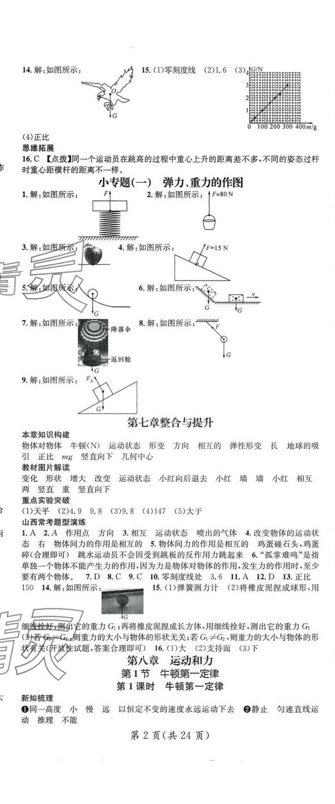 2024年名师测控八年级物理下册人教版山西专版 参考答案第2页