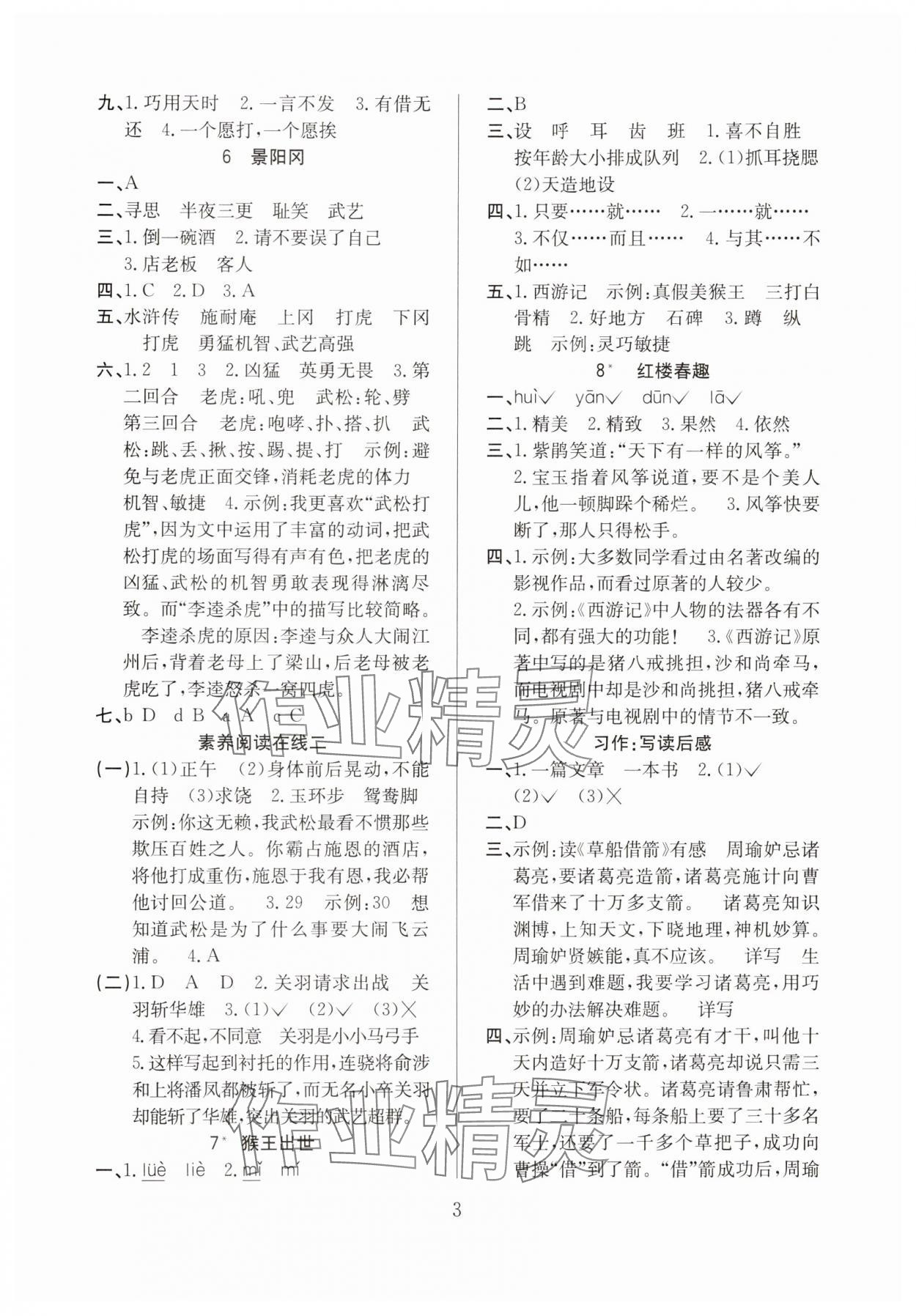 2025年陽光課堂課時作業五年級語文下冊人教版 參考答案第3頁