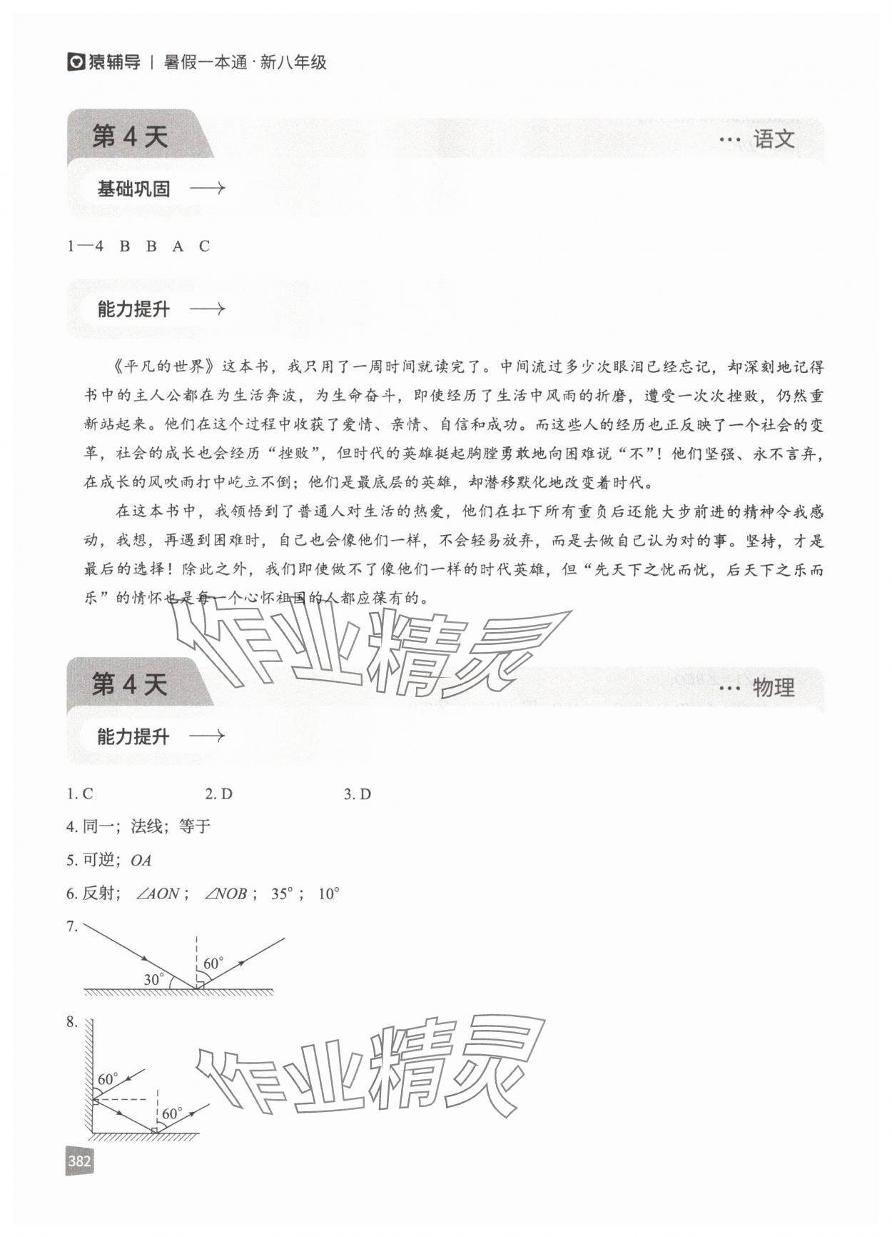 2025年猿辅导暑假一本通八年级&nbsp;参考答案第14页