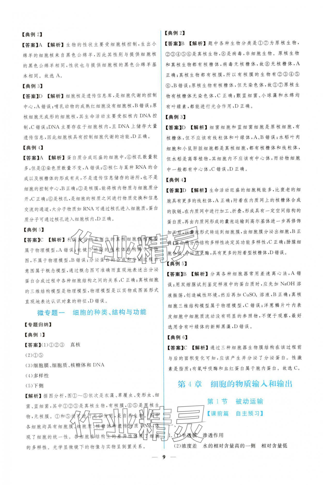 2024年新課程同步練習(xí)冊生物必修1人教版 參考答案第9頁