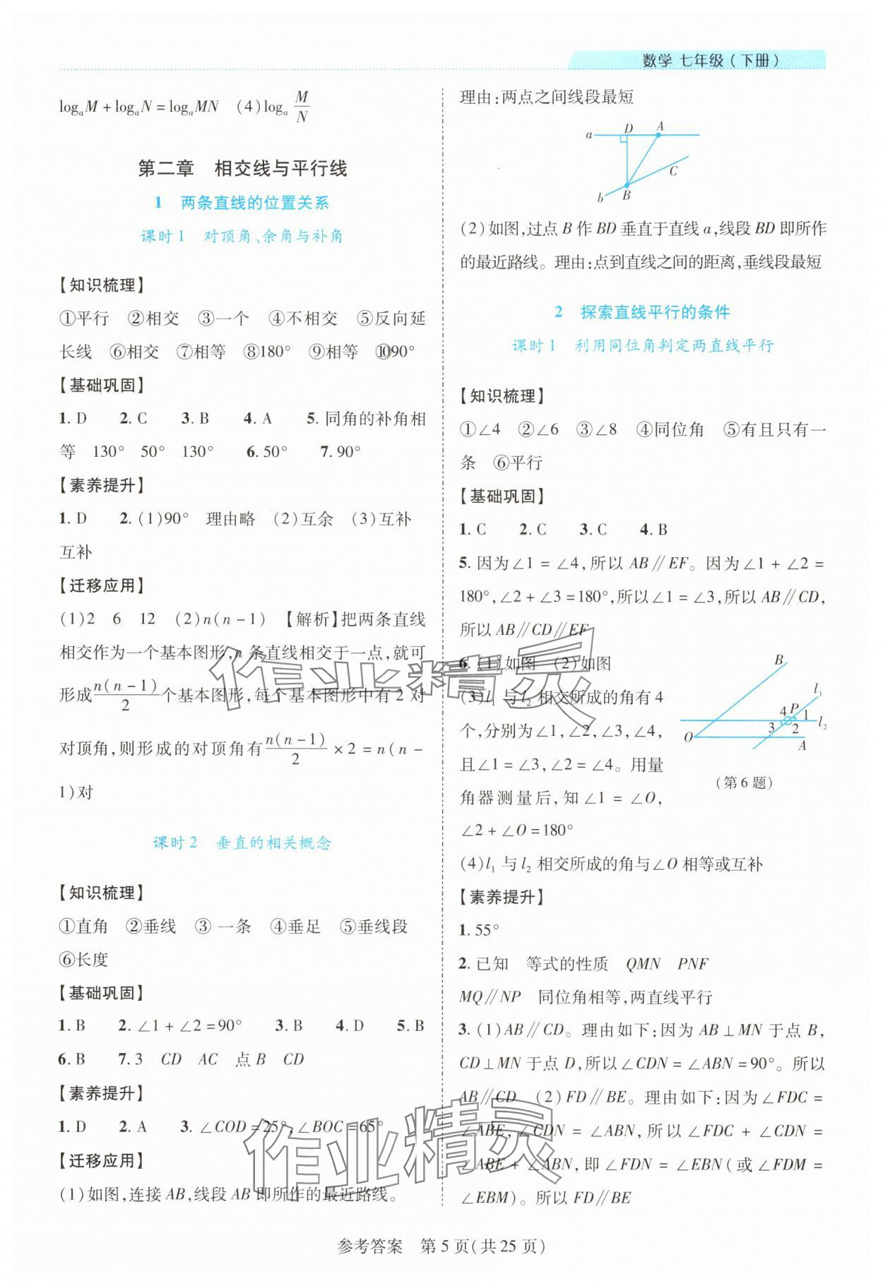 2025年新课程同步学案七年级数学下册北师大版 参考答案第5页