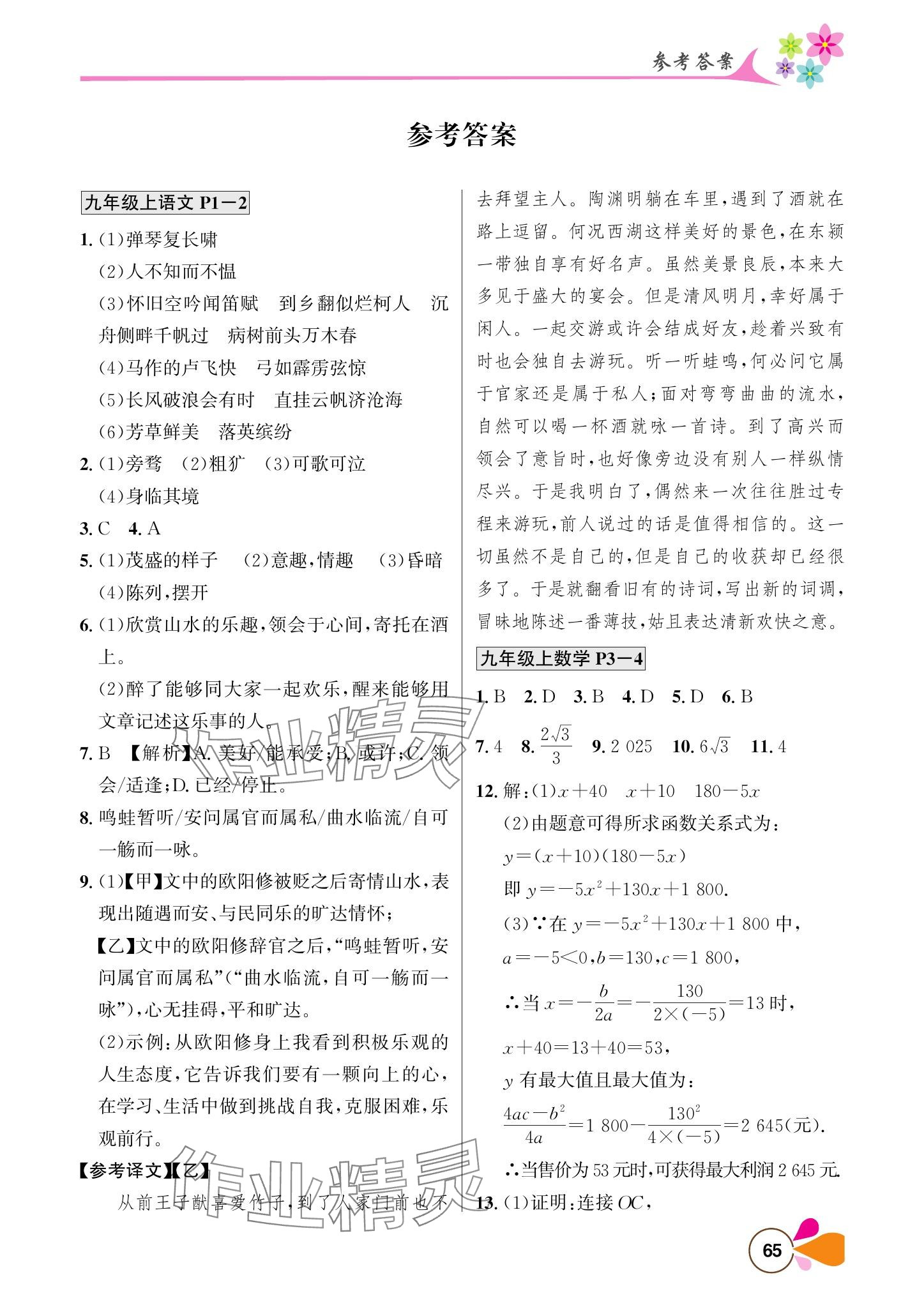 2025年寒假學(xué)習(xí)樂園南方出版社九年級 參考答案第1頁