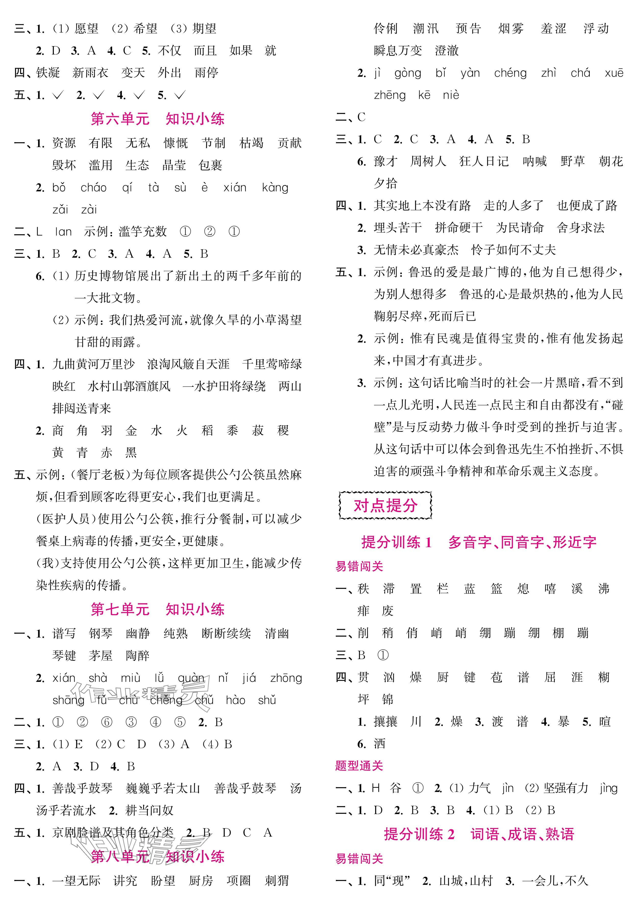 2024年期末精華六年級(jí)語(yǔ)文上冊(cè)人教版 參考答案第2頁(yè)