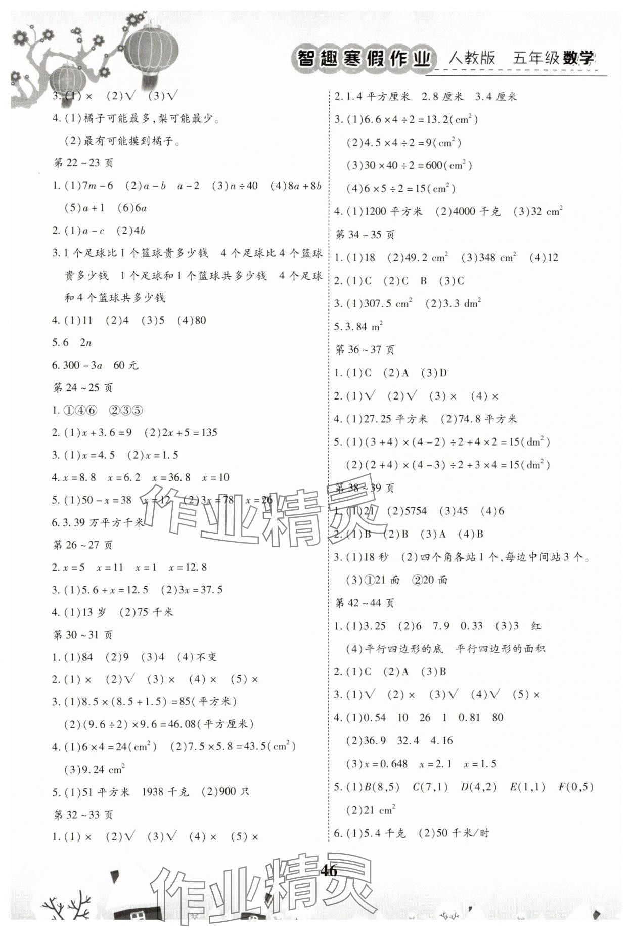 2025年智趣寒假作业五年级数学人教版 第2页