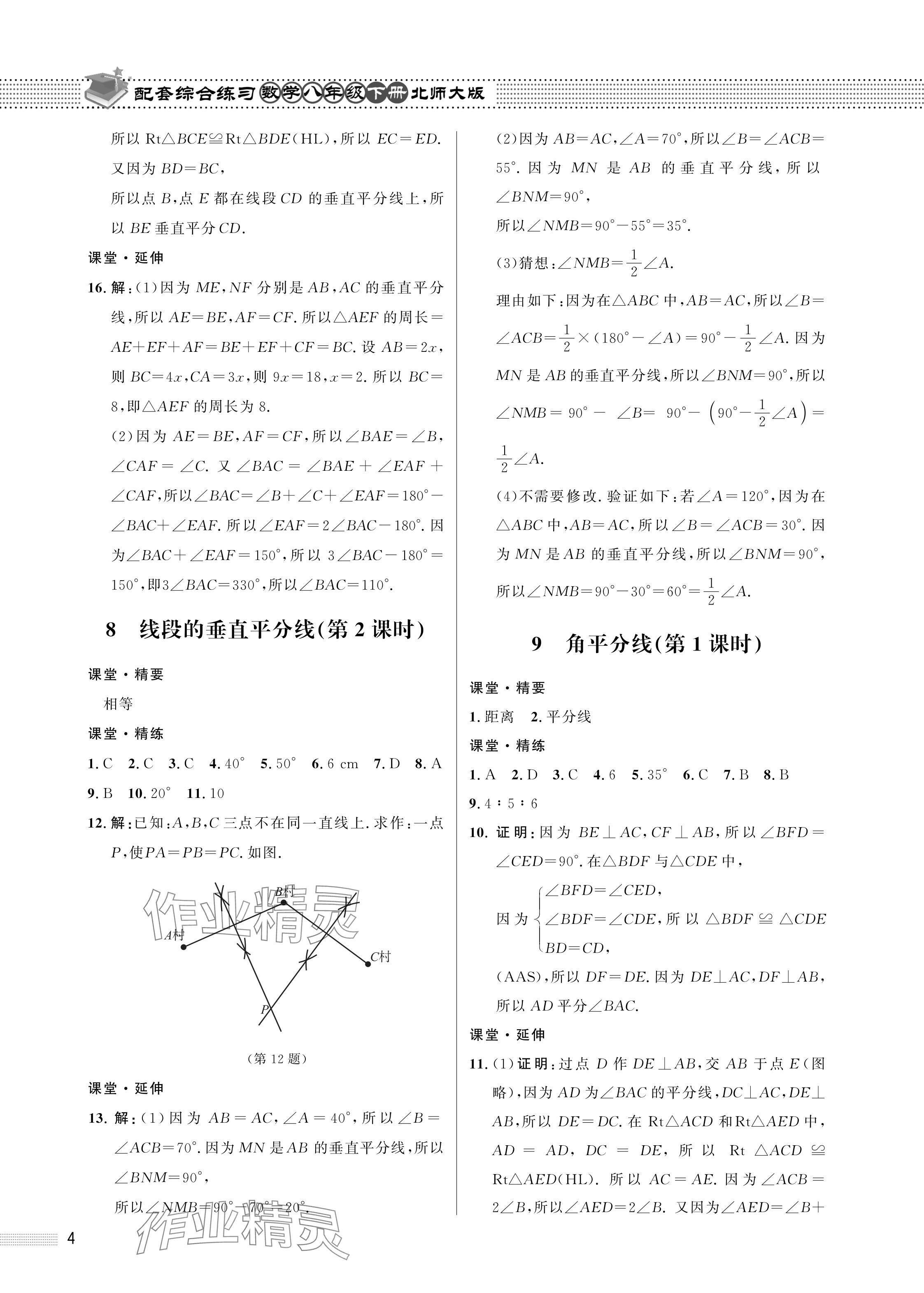 2024年配套综合练习甘肃八年级数学下册北师大版 参考答案第4页