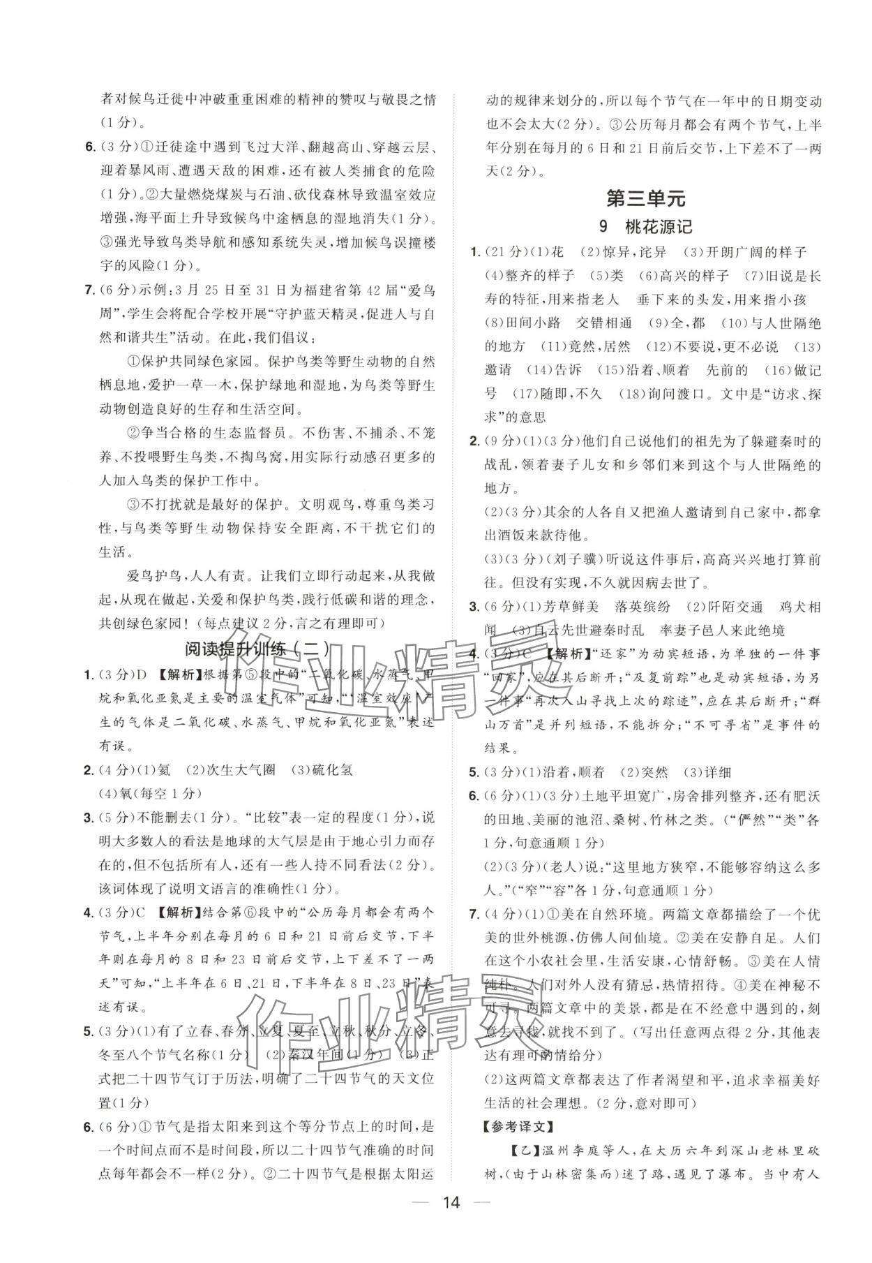2025年陽光同學分層設計八年級語文下冊人教版福建專版 參考答案第13頁