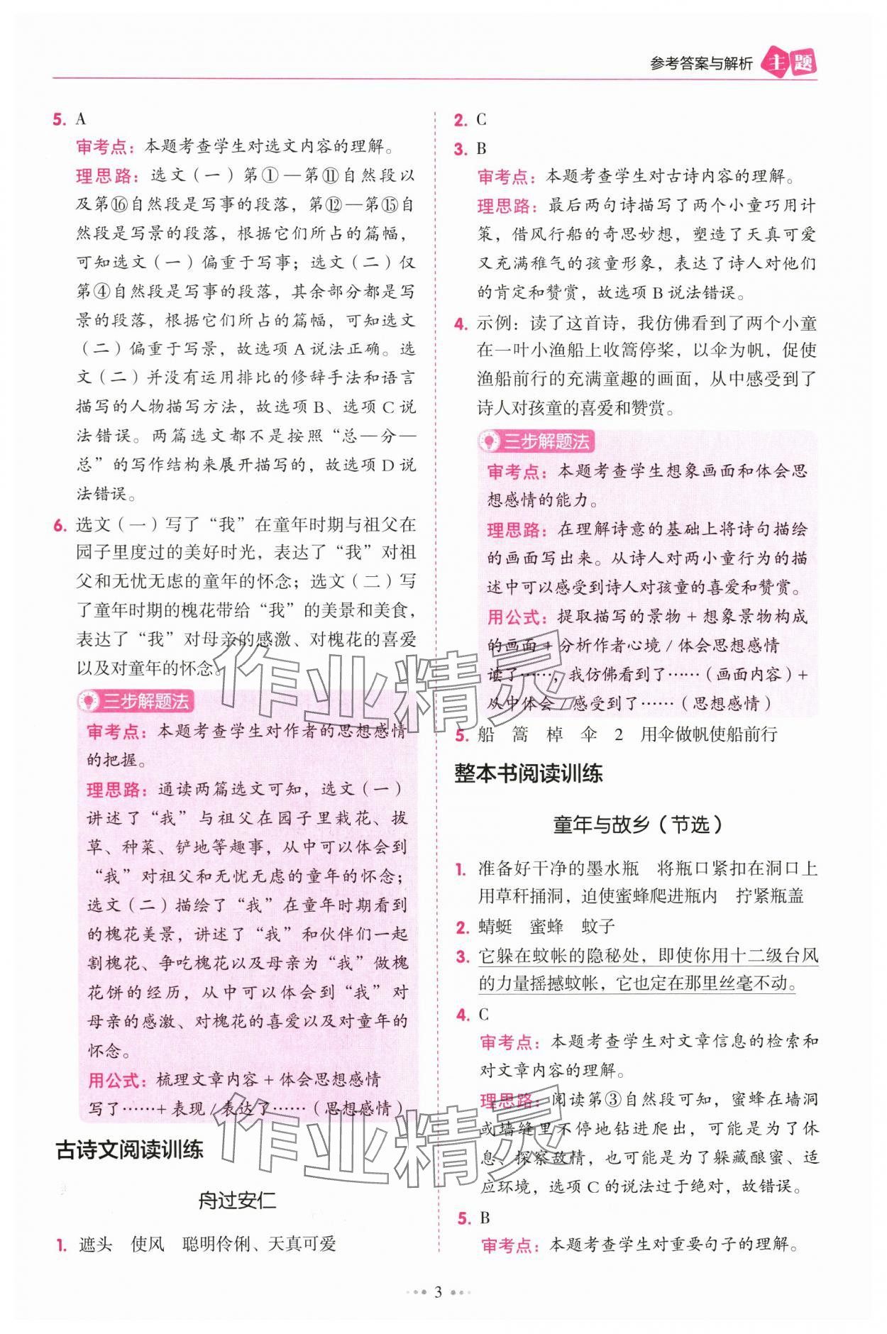 2025年暢閱讀主題閱讀訓(xùn)練100分五年級(jí)B版浙江專版 參考答案第3頁