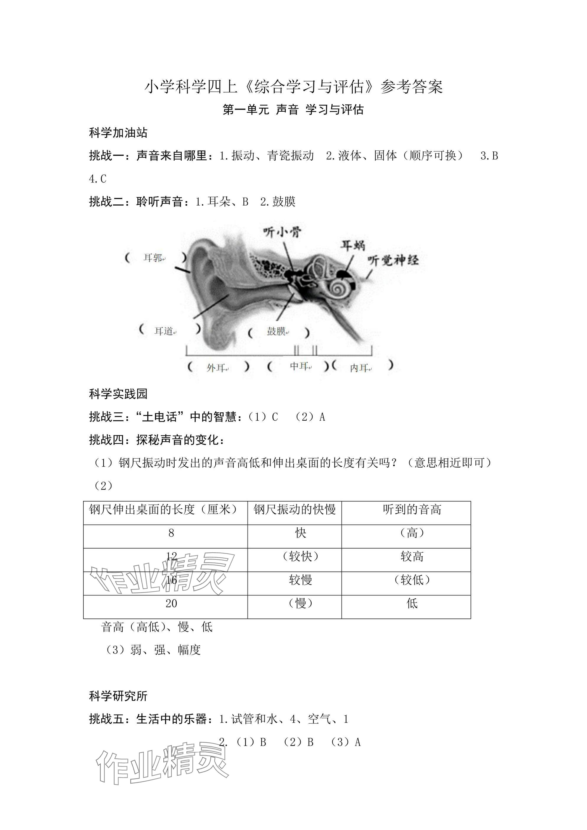 2024年綜合學(xué)習(xí)與評(píng)估四年級(jí)科學(xué)上冊(cè)教科版 參考答案第1頁(yè)