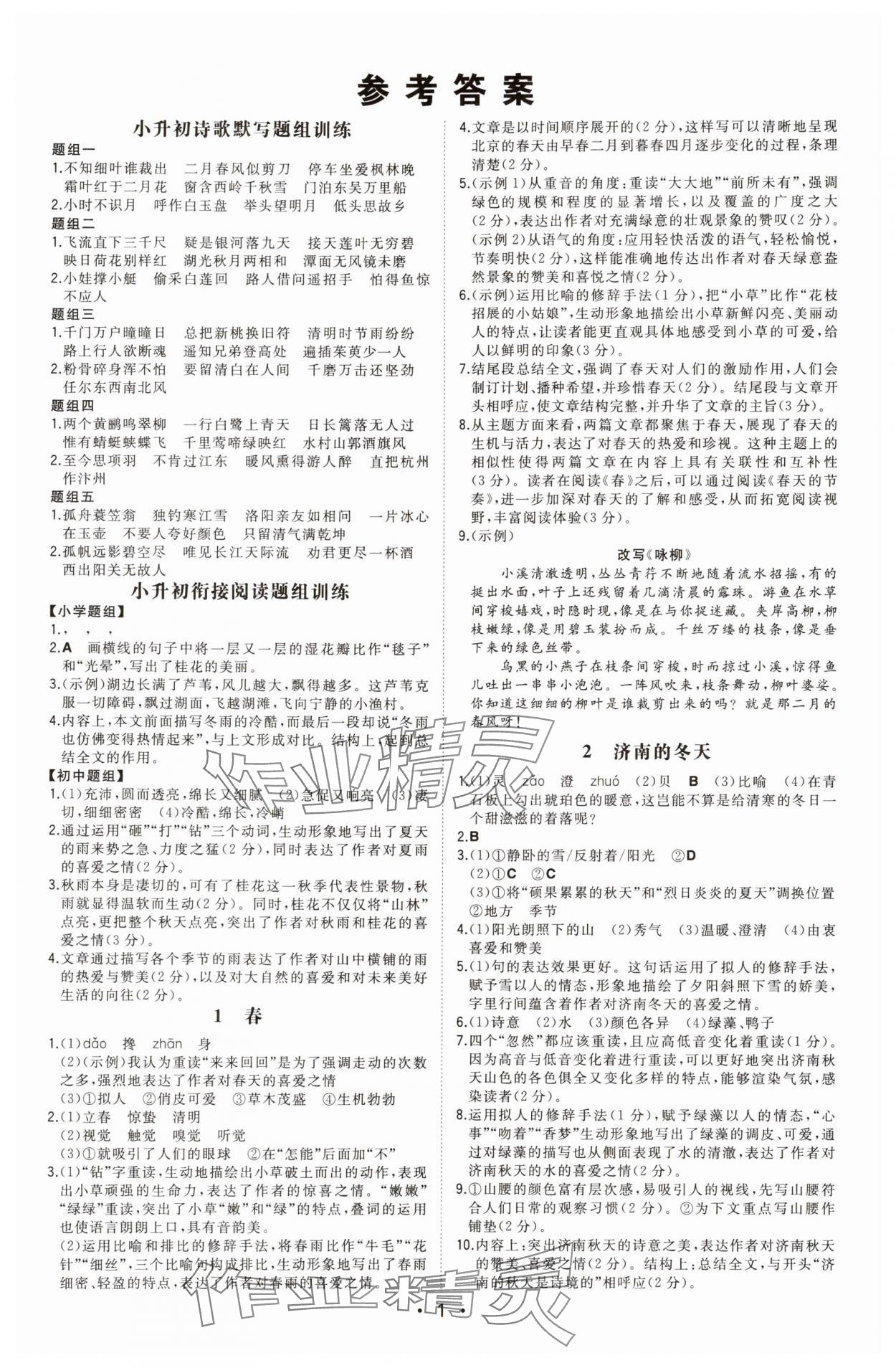 2025年一本同步训练七年级语文上册人教版安徽专版 第1页