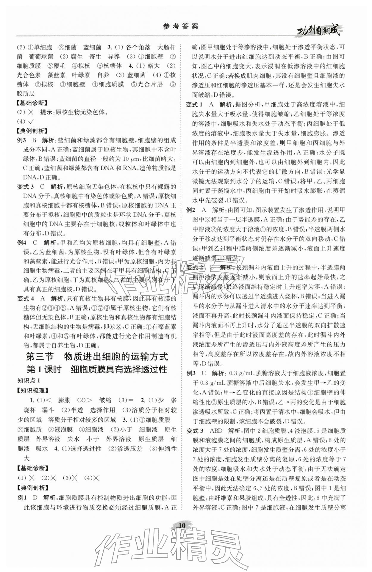 2025年功到自然成课时导学案高中生物必修1苏教版 参考答案第10页