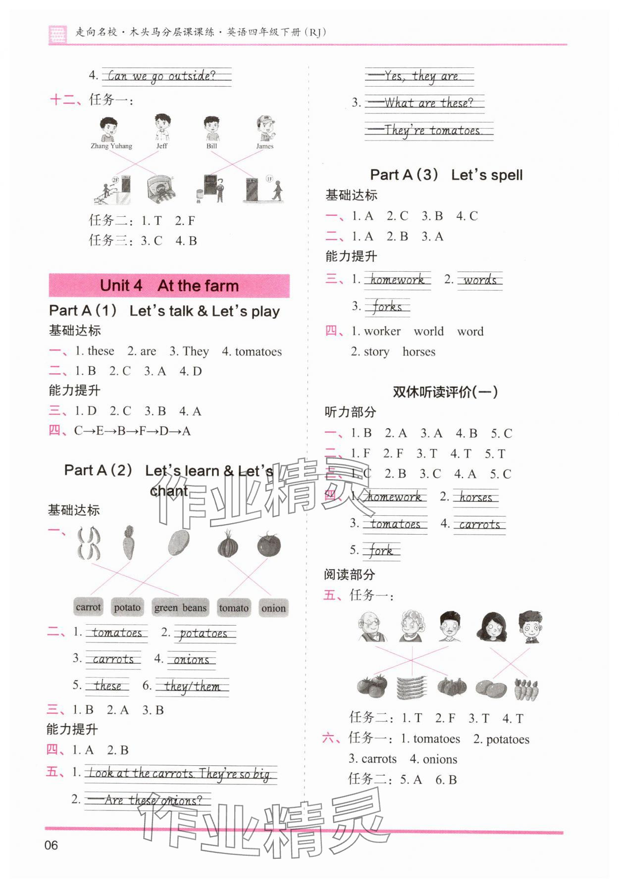 2025年木頭馬分層課課練四年級英語下冊人教版 參考答案第6頁