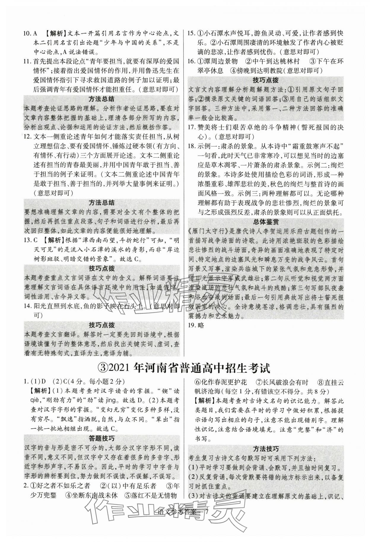 2024年澤睿文化真題匯編卷語文中考河南專版 參考答案第7頁