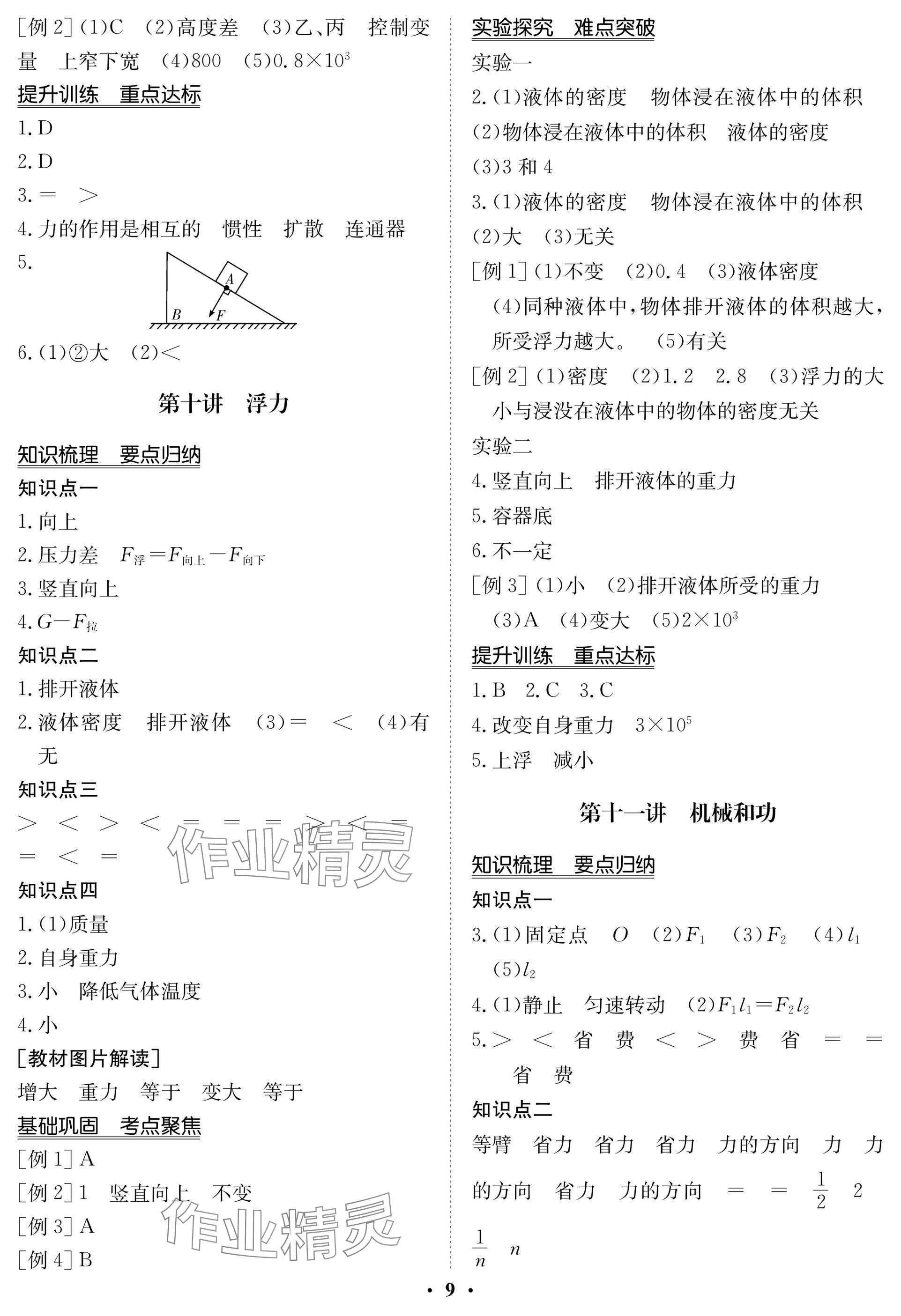 2025年中考復習指南長江少年兒童出版社物理北師大版 參考答案第9頁