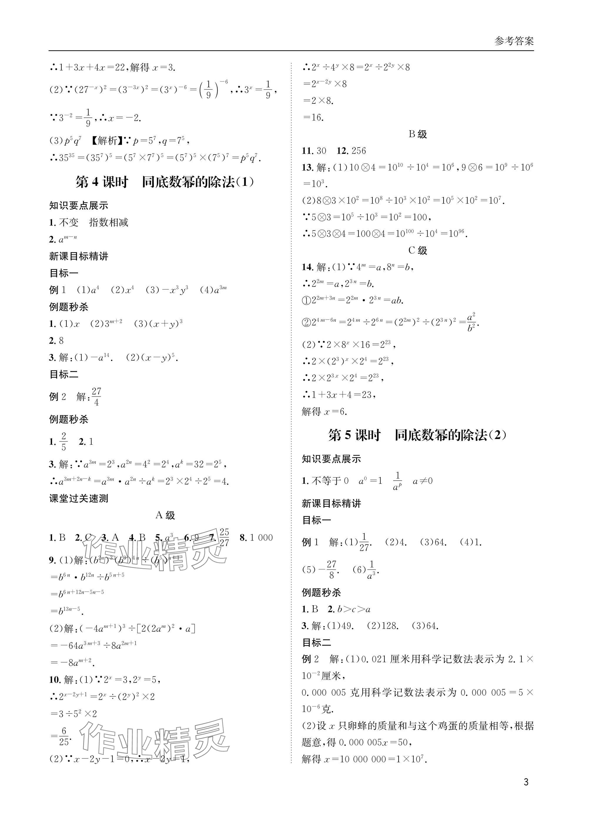 2025年名校課課練七年級數學下冊北師大版 參考答案第3頁