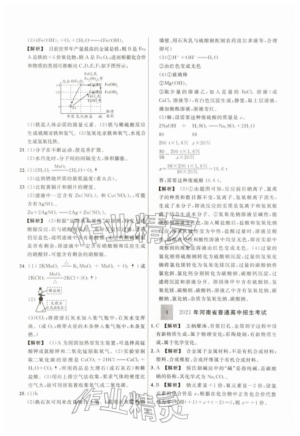 2025年中考名师解密热点试题汇编化学河南专版&nbsp;参考答案第8页