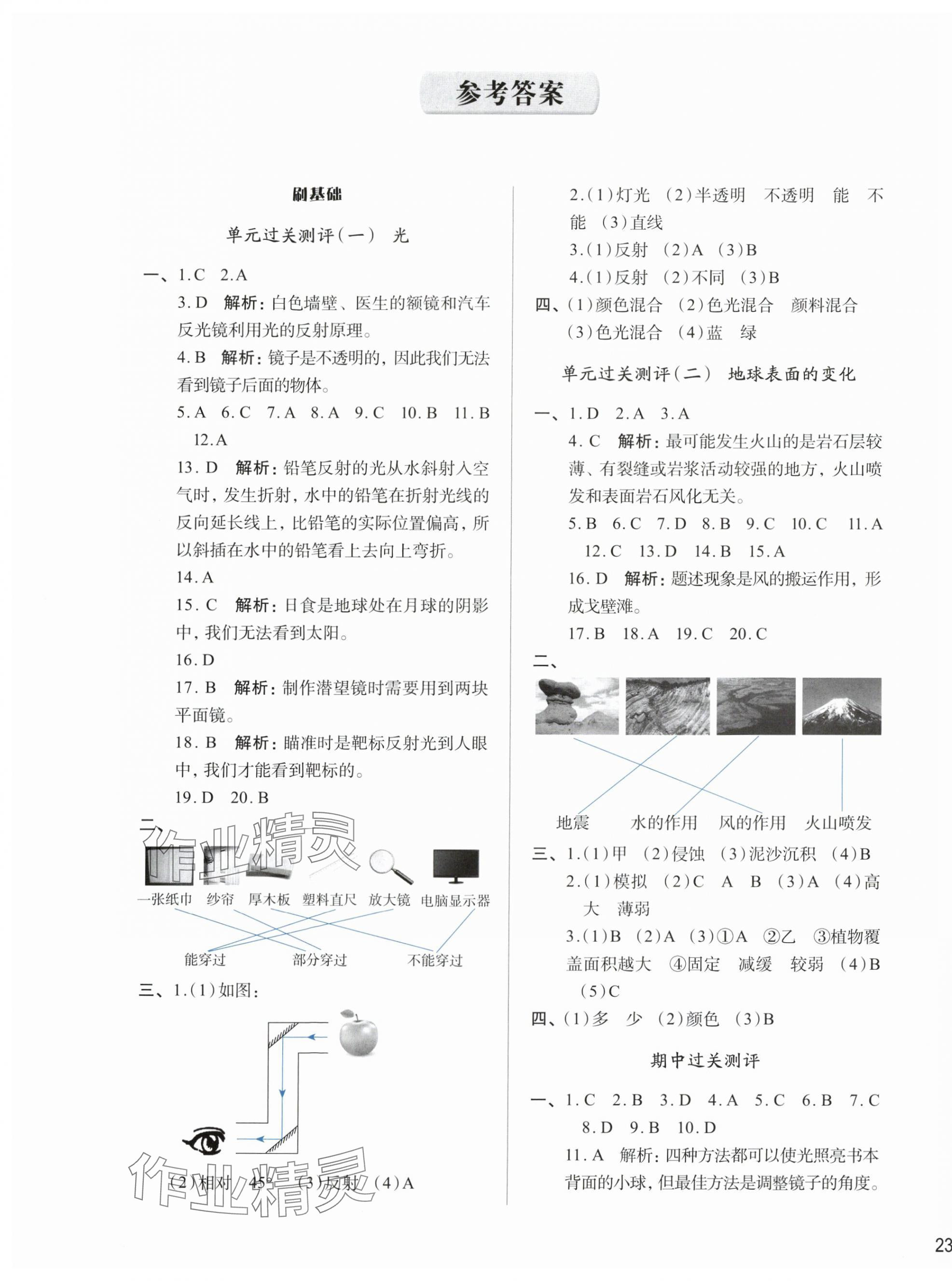 2024年知行合期末必刷題五年級科學上冊教科版 參考答案第1頁