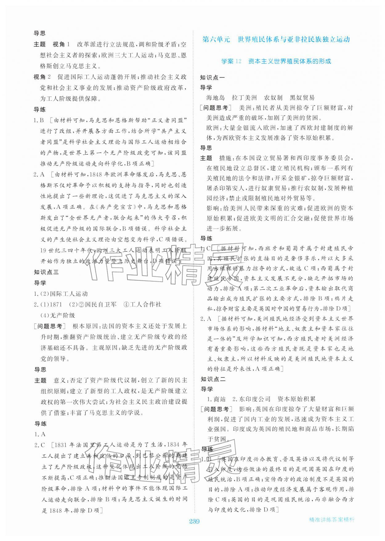 2026年步步高精准讲练高中历史必修下册人教版&nbsp;参考答案第10页