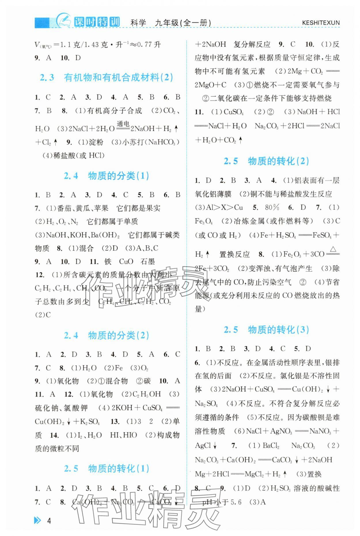 2025年课时特训九年级科学全一册浙教版&nbsp;第4页