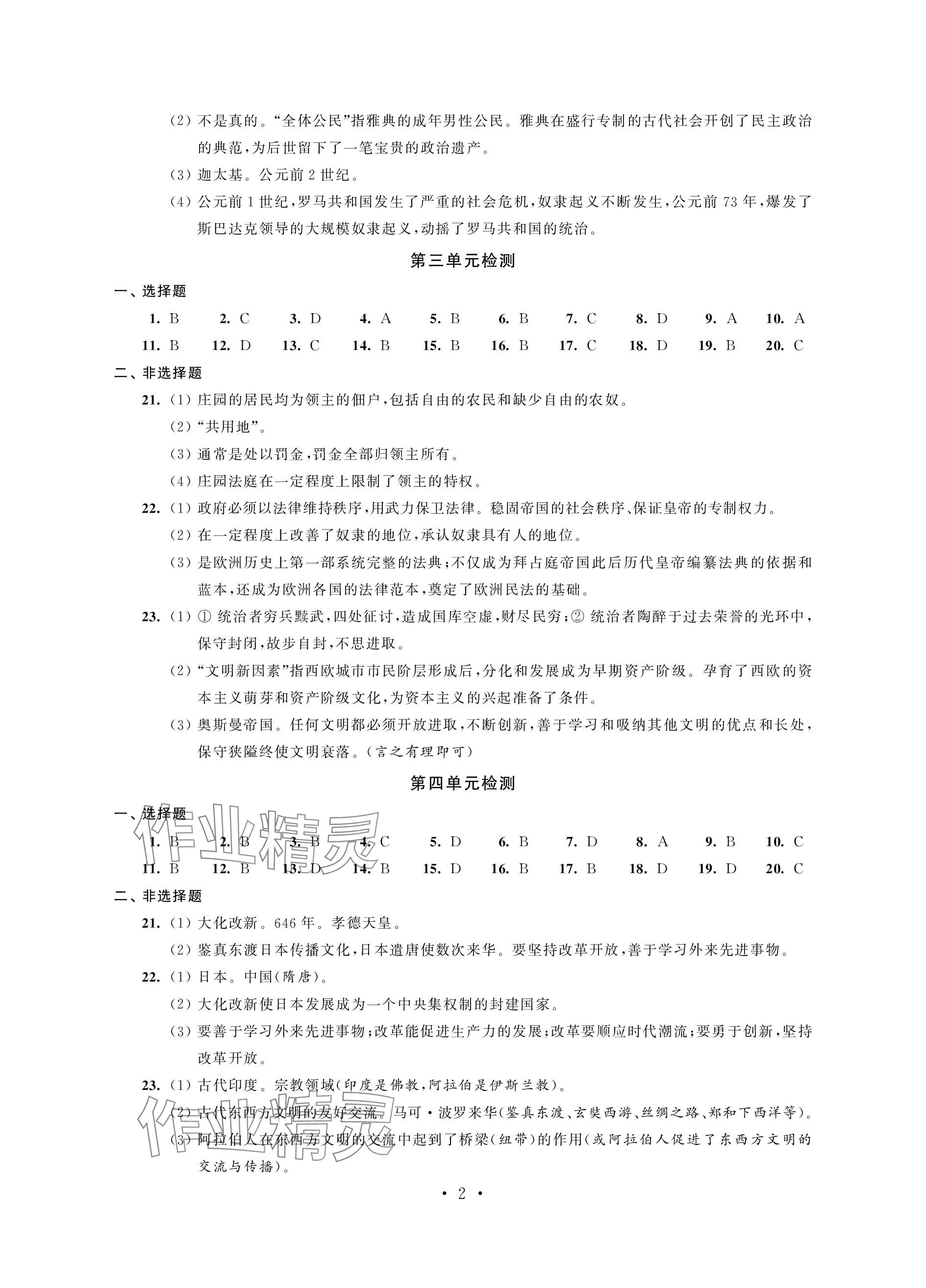 2023年綠色成長互動空間配套練習九年級歷史上冊人教版 參考答案第2頁