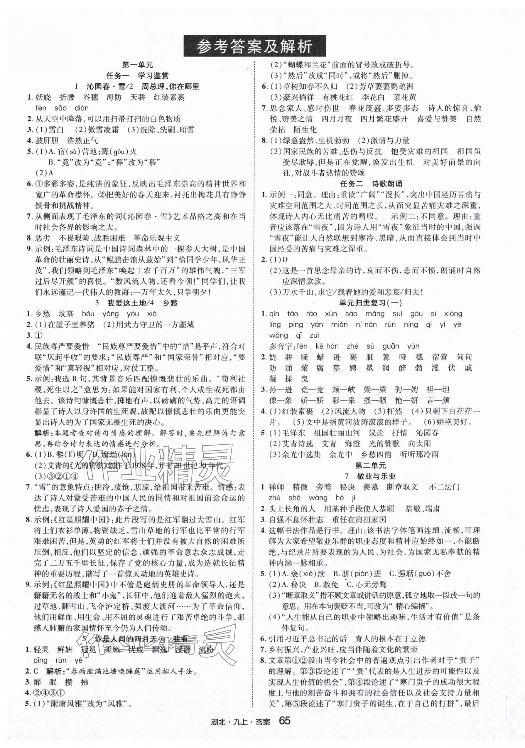 2025年奇迹课堂九年级语文上册人教版湖北专版 第1页