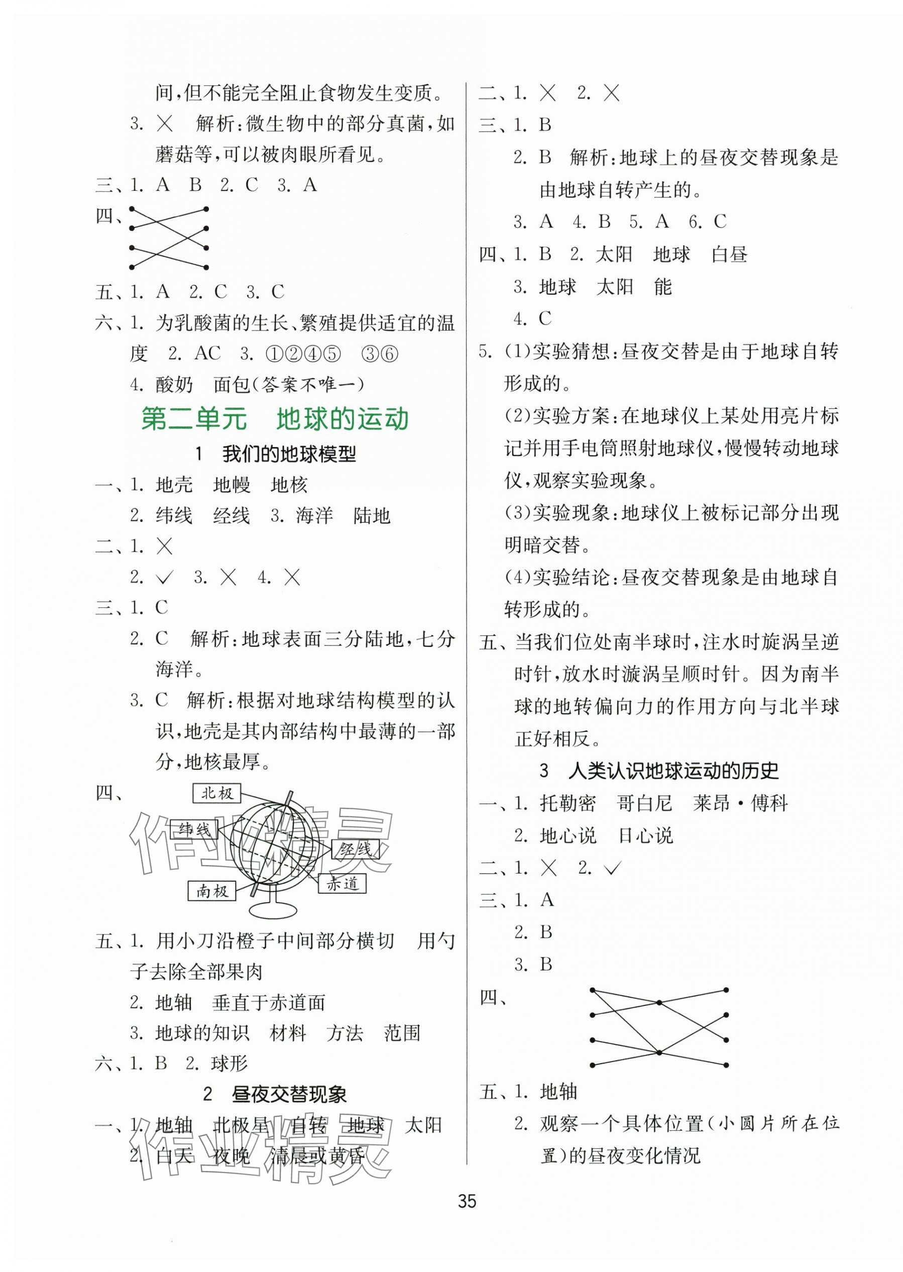 2025年課時訓練江蘇鳳凰科學技術出版社六年級上冊教科版 參考答案第3頁