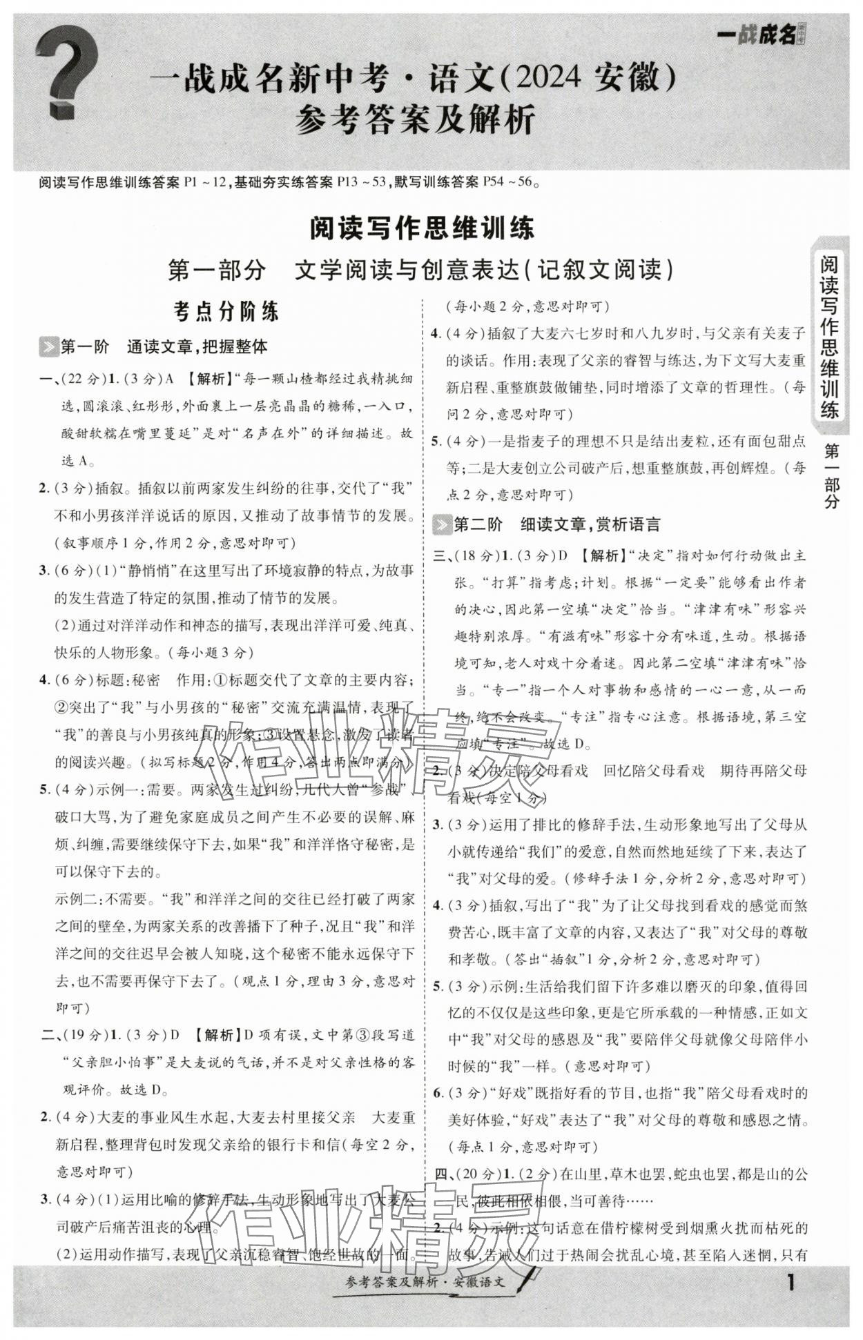 2024年一战成名考前新方案语文安徽专版 第1页