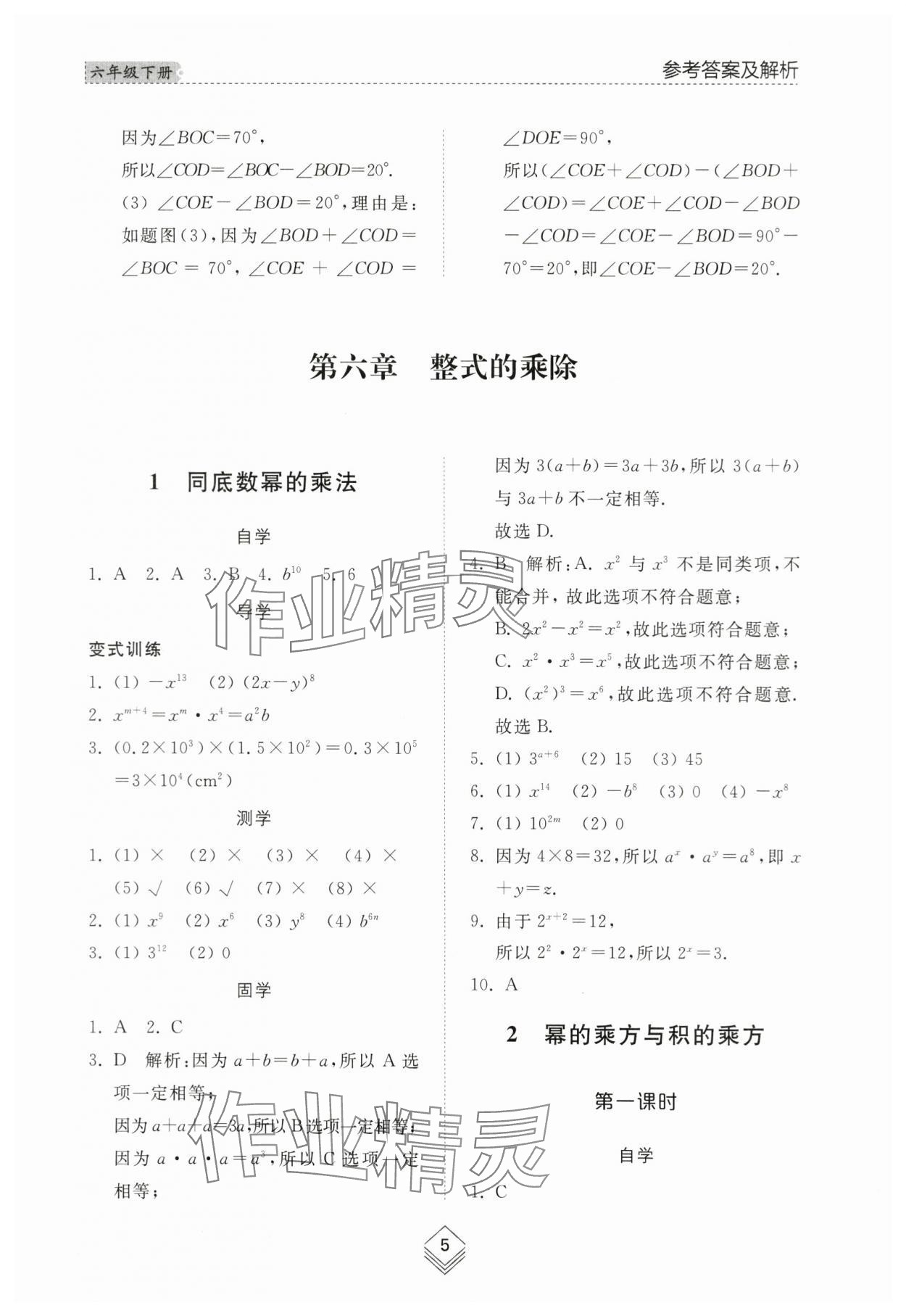 2024年综合能力训练六年级数学下册鲁教版54制 参考答案第5页