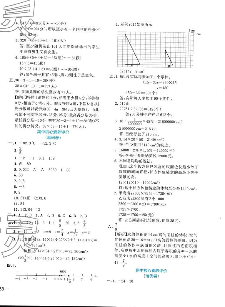 2024年全優(yōu)單元大卷六年級數(shù)學下冊人教版重慶專版 參考答案第6頁