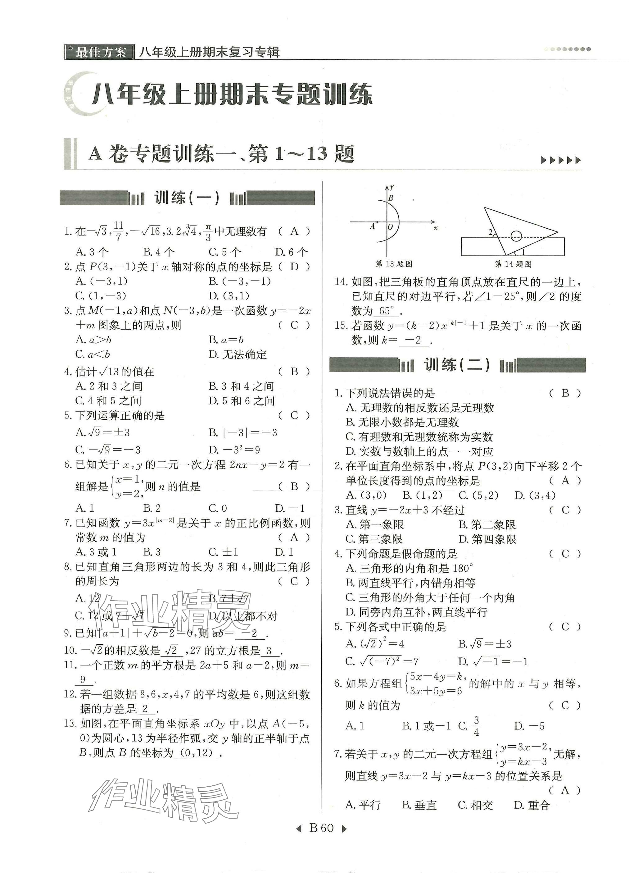 2025年每周最佳方案八年级数学上册北师大版 参考答案第60页