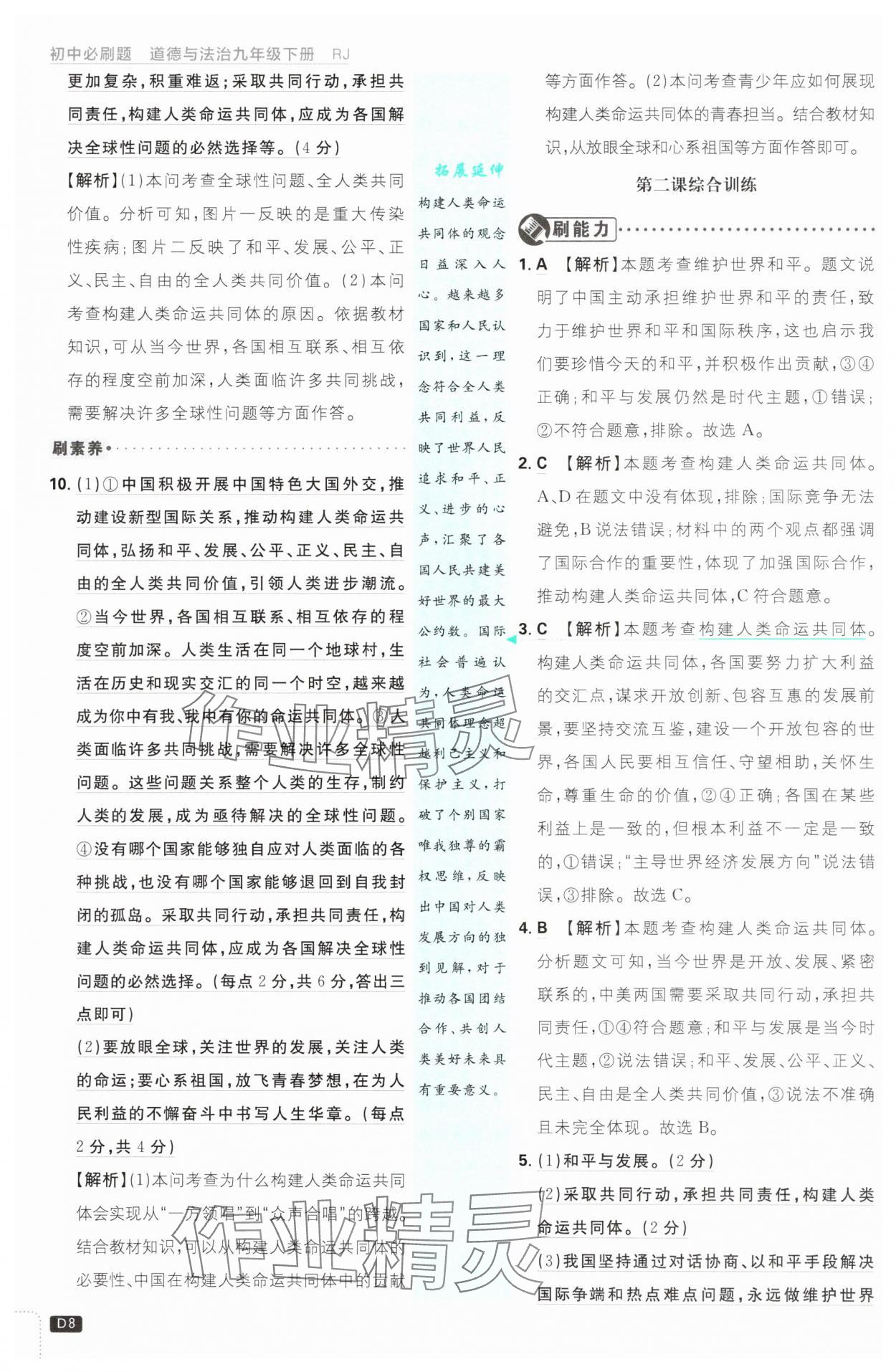 2025年初中必刷題九年級(jí)道德與法治下冊(cè)人教版 參考答案第8頁(yè)