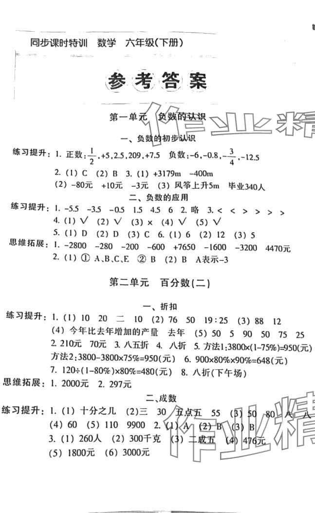 2024年浙江新課程三維目標(biāo)測評課時(shí)特訓(xùn)六年級數(shù)學(xué)下冊人教版 第1頁