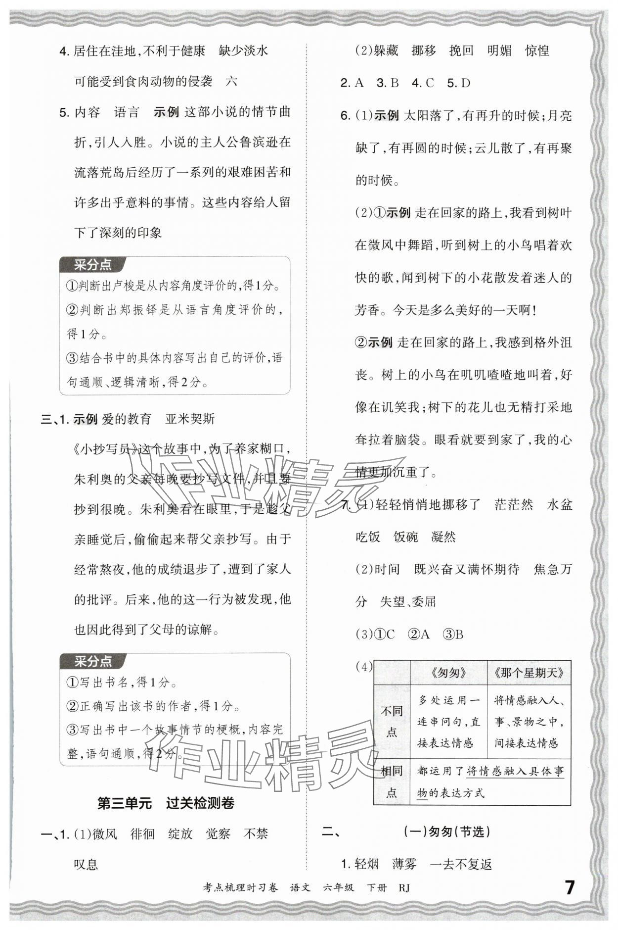 2024年王朝霞考点梳理时习卷六年级语文下册人教版 第7页