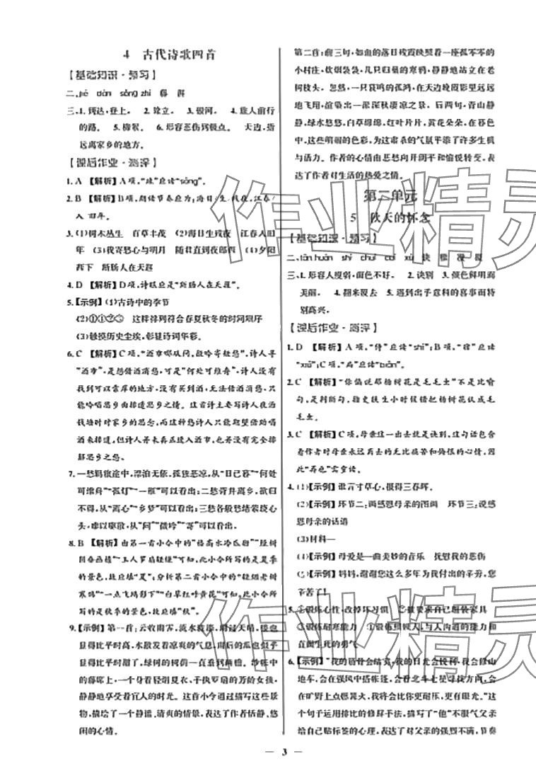 2024年同步解析與測評學(xué)考練七年級語文上冊人教版精編版 參考答案第3頁