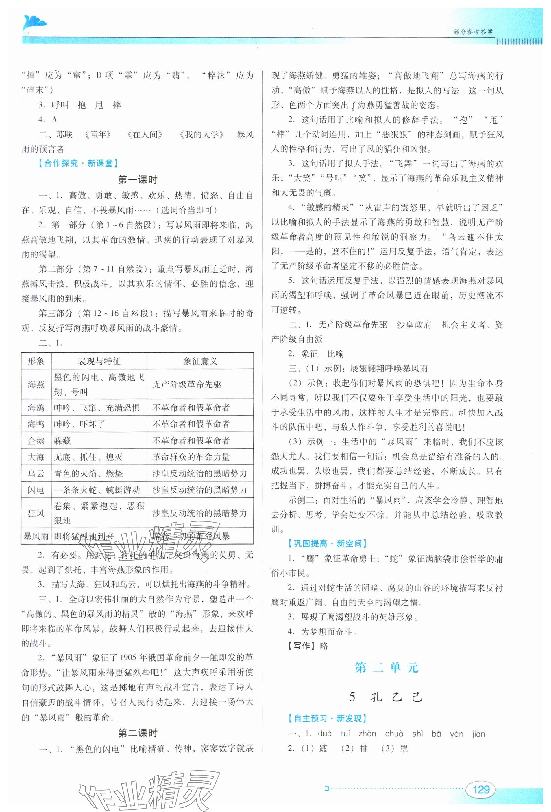 2025年南方新課堂金牌學(xué)案九年級(jí)語文下冊(cè)人教版 參考答案第4頁(yè)