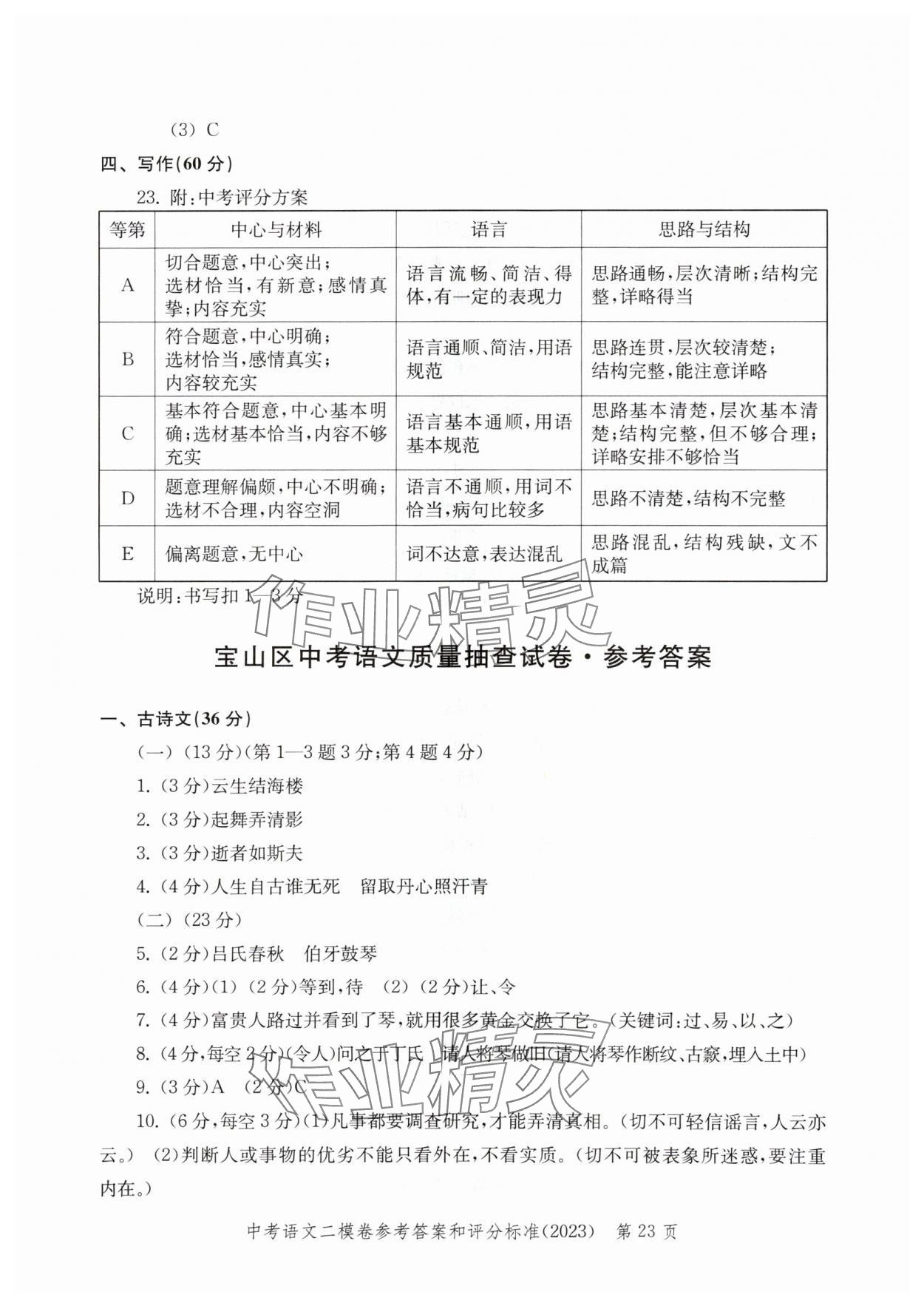 2020年~2023年走向成功語(yǔ)文二模&nbsp;參考答案第23頁(yè)