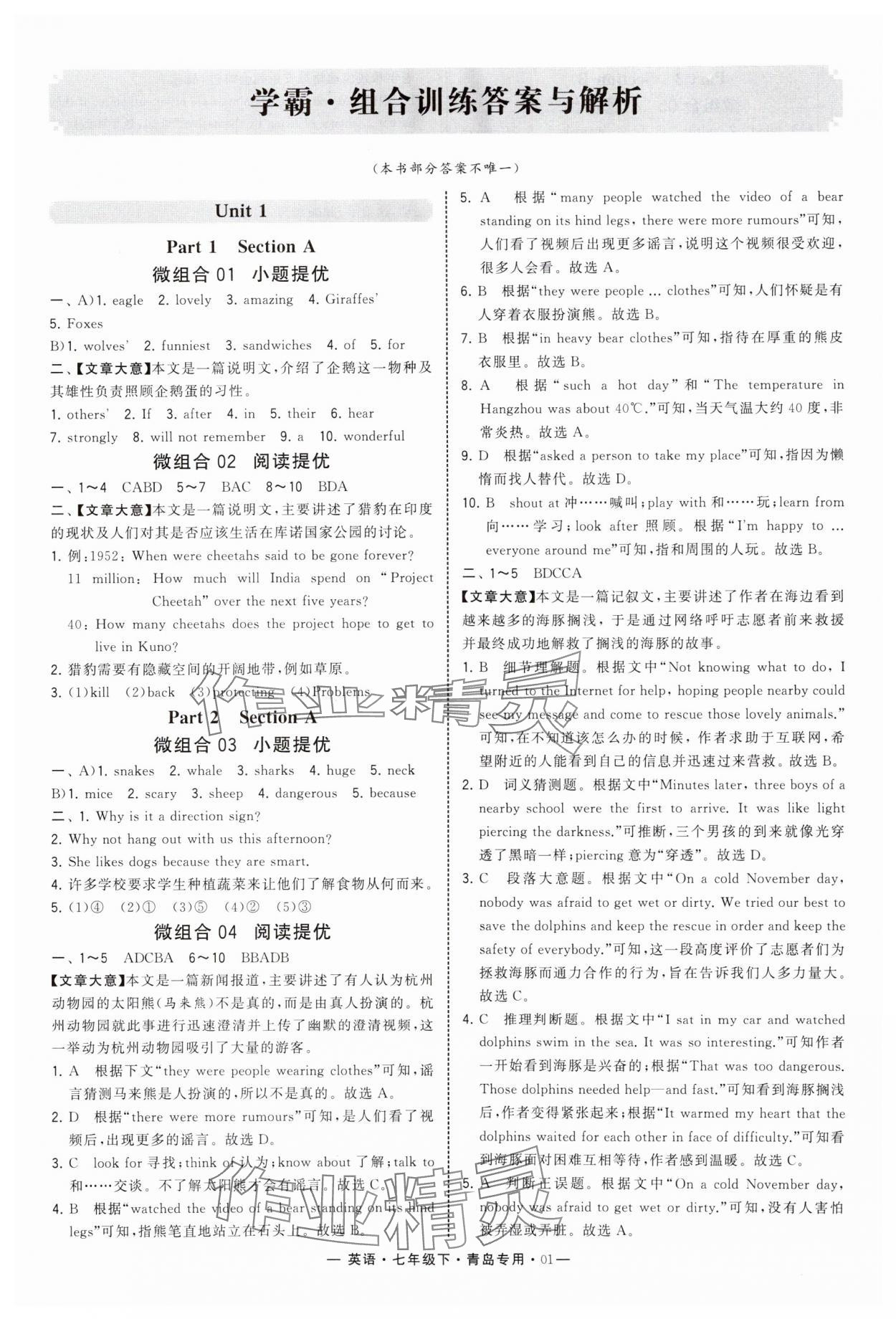 2025年學(xué)霸組合訓(xùn)練七年級(jí)英語下冊(cè)人教版青島專版 第1頁