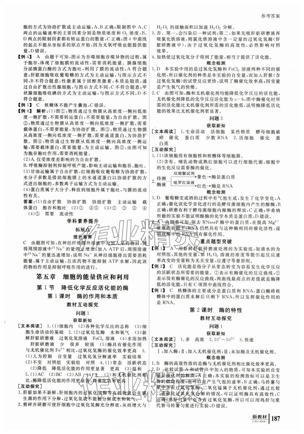 2023與名師對話高中新課標(biāo)同步導(dǎo)學(xué)案生物必修1人教版 參考答案第12頁