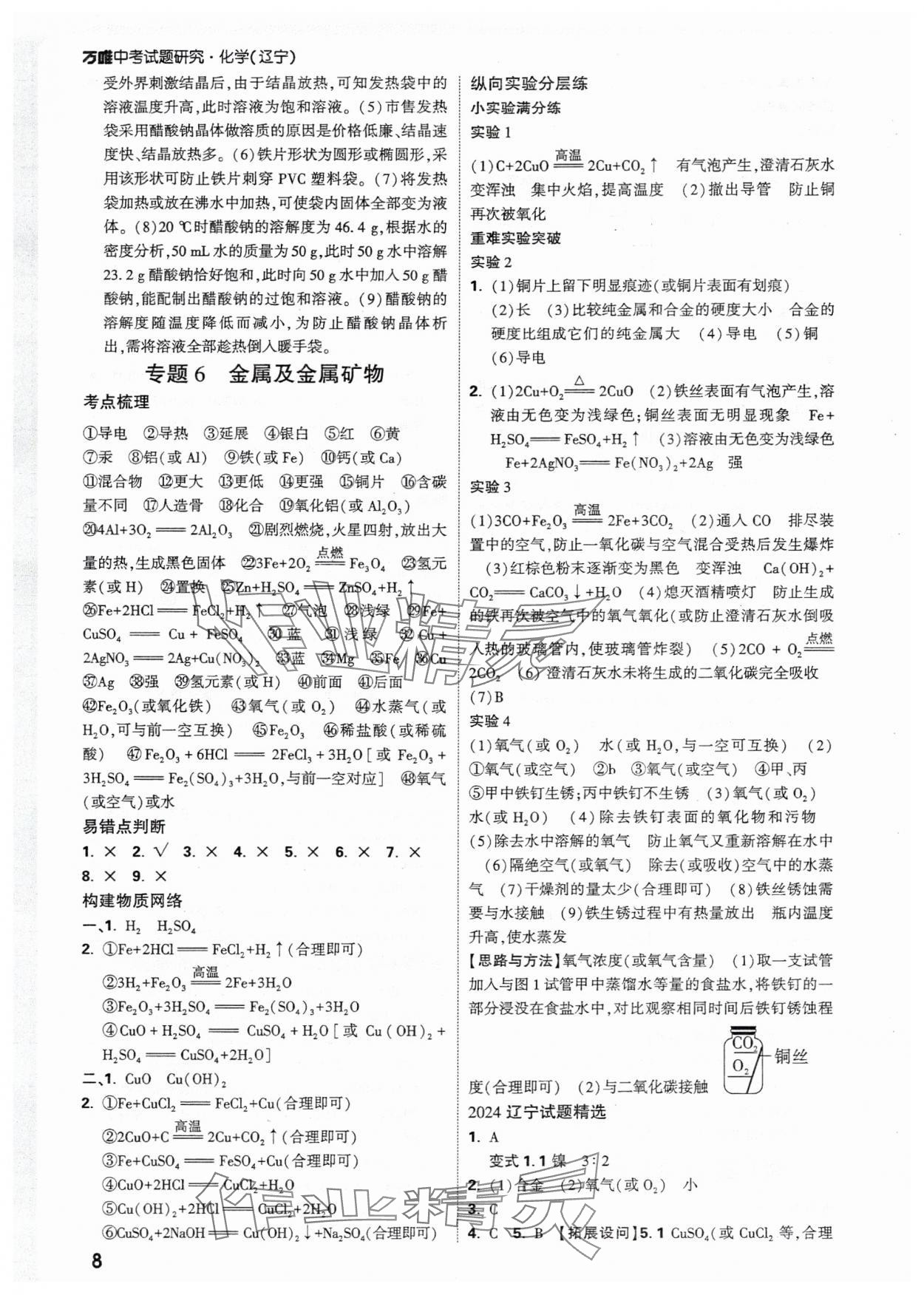 2025年萬唯中考試題研究化學(xué)人教版遼寧專版 參考答案第8頁