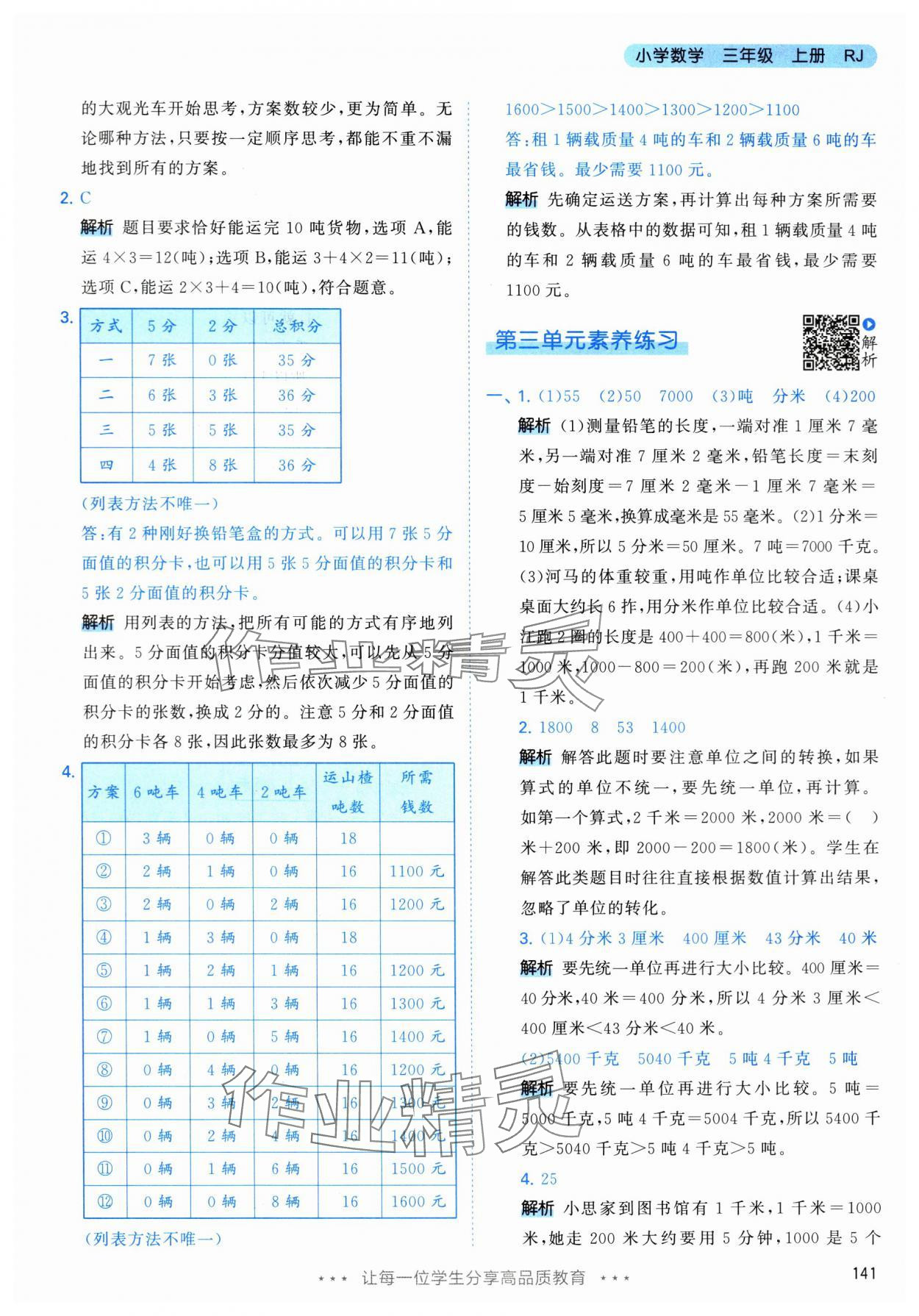 2024年53天天練三年級數(shù)學(xué)上冊人教版 參考答案第17頁