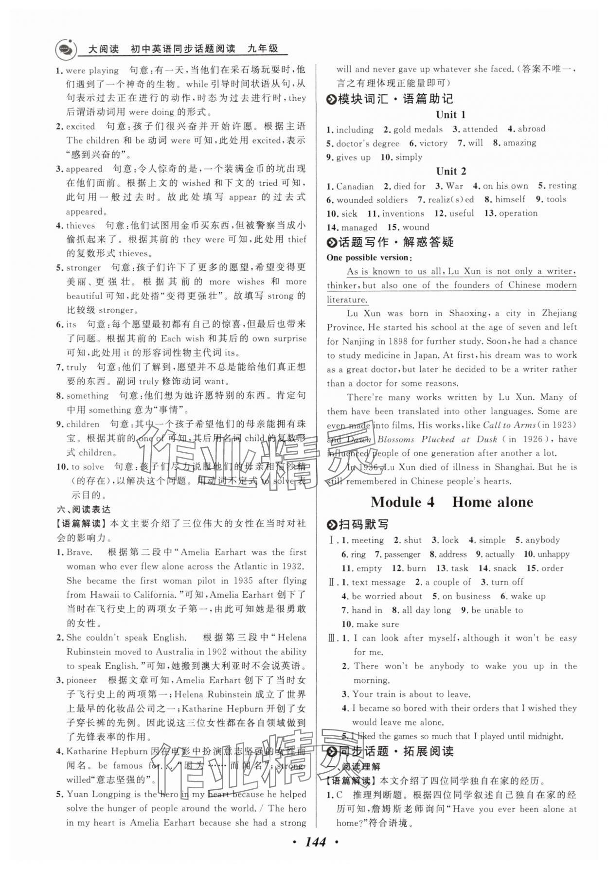 2024年大阅读同步话题阅读九年级英语全一册外研版&nbsp;参考答案第6页