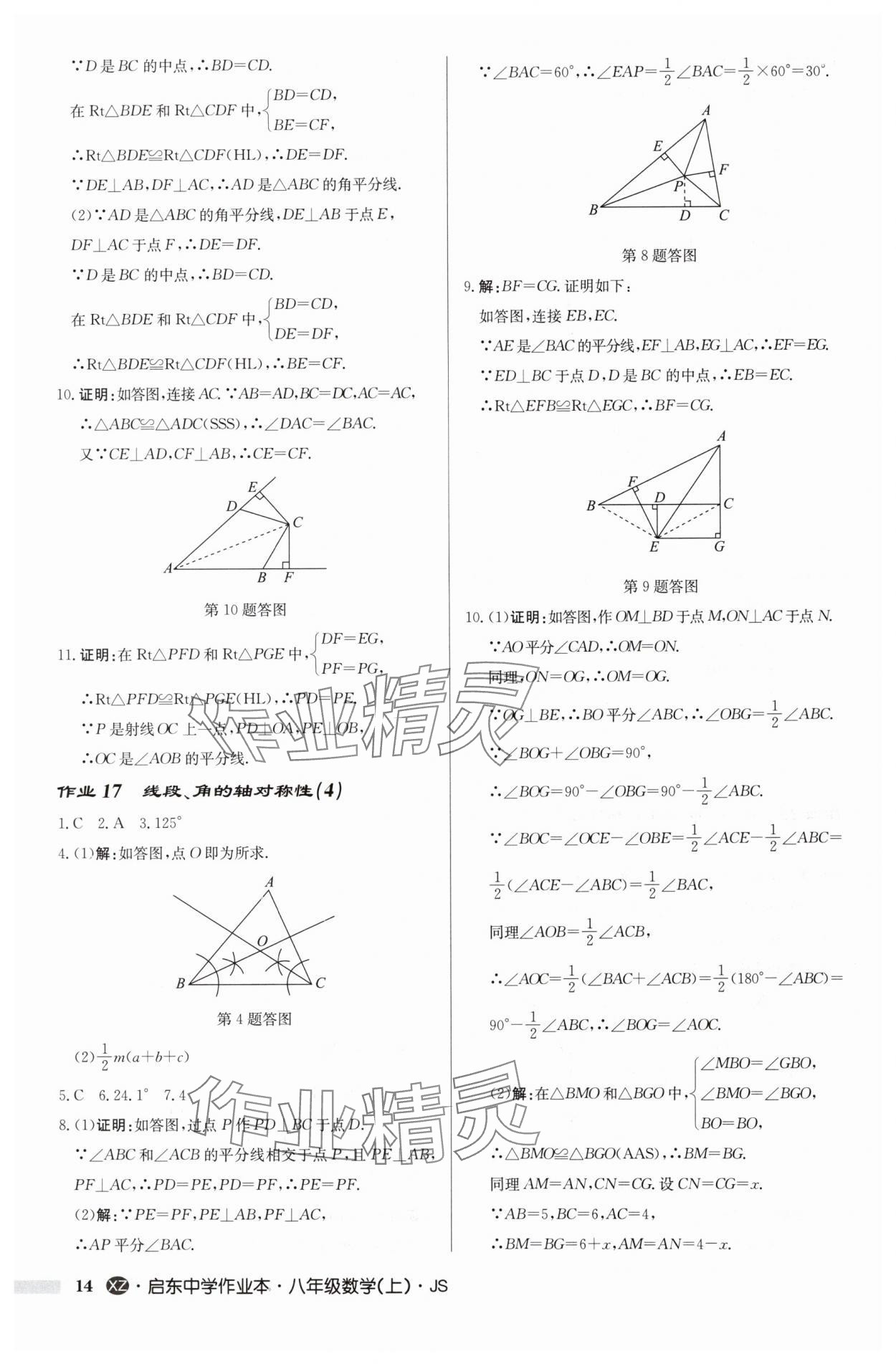 2024年启东中学作业本八年级数学上册苏科版徐州专版 参考答案第14页